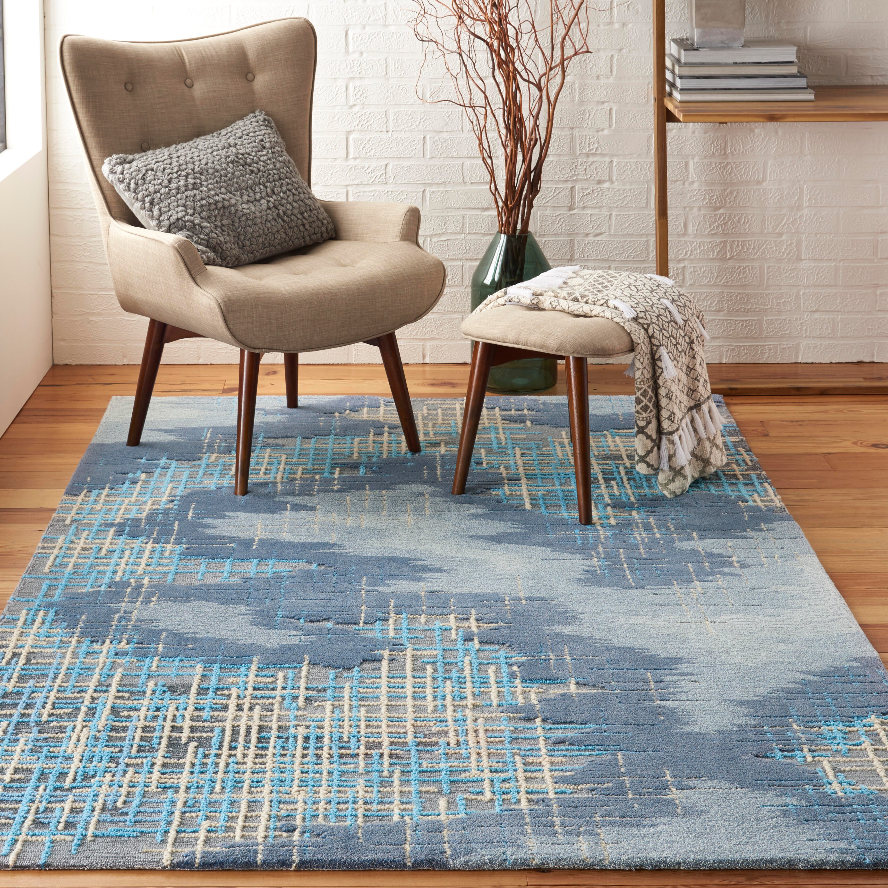 Nourison Nourison Symmetry 3'9" x 5'9" Blue/Beige Modern Indoor Rug, Blue/Beige, rollover