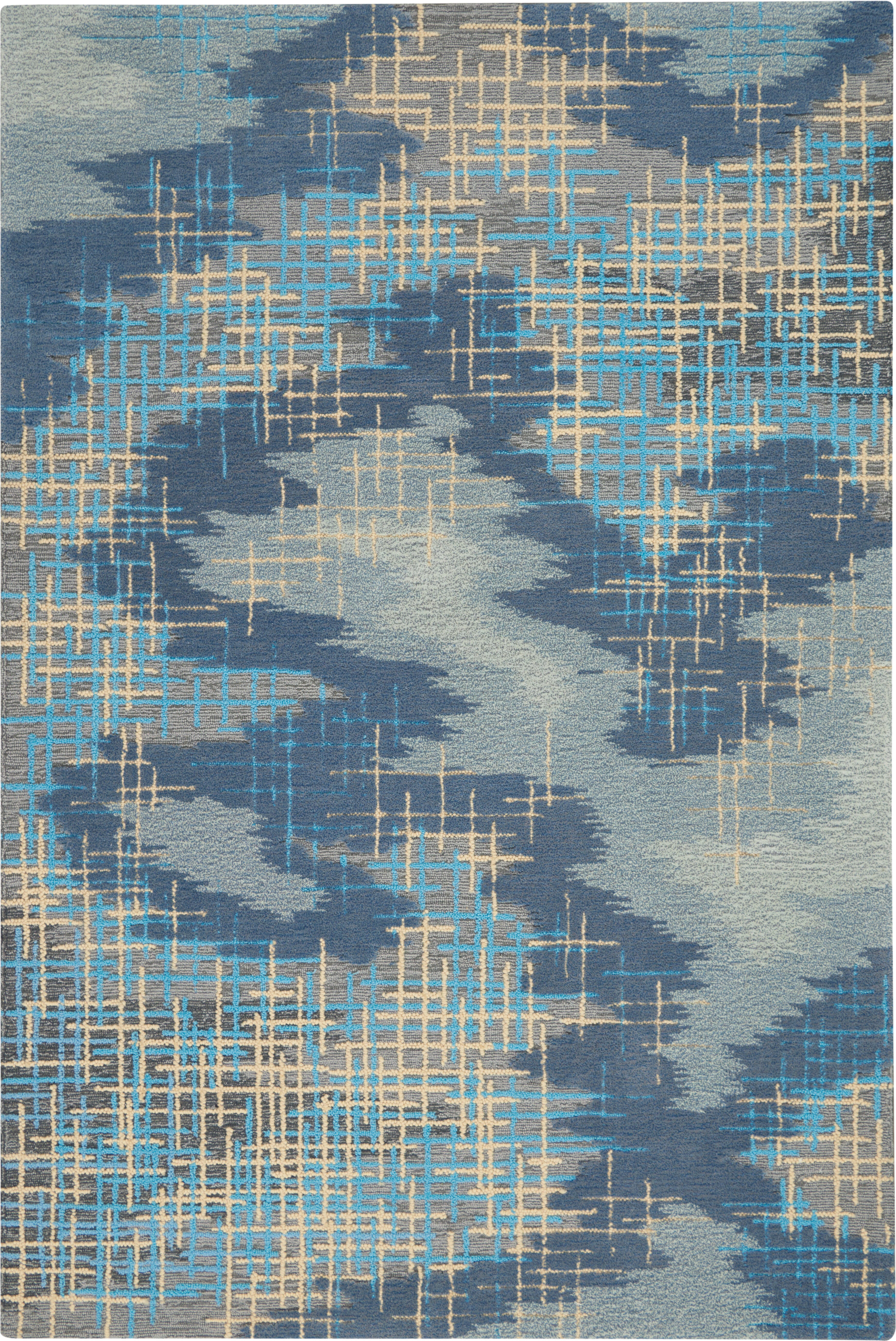 Nourison Nourison Symmetry 3'9" x 5'9" Blue/Beige Modern Indoor Rug, Blue/Beige, large