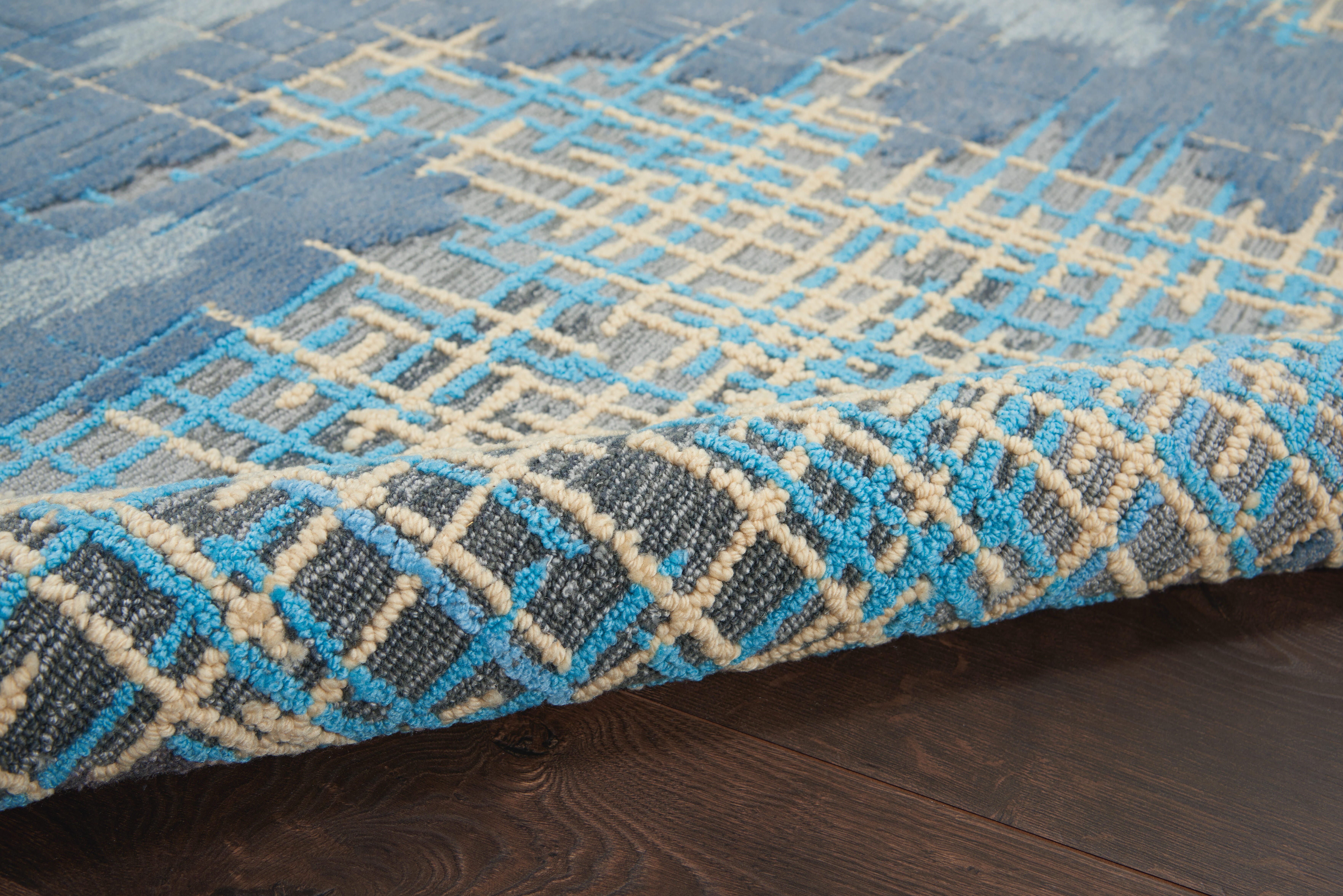 Nourison Nourison Symmetry 5'3" x 7'9" Blue/Beige Modern Indoor Rug, Blue/Beige, large