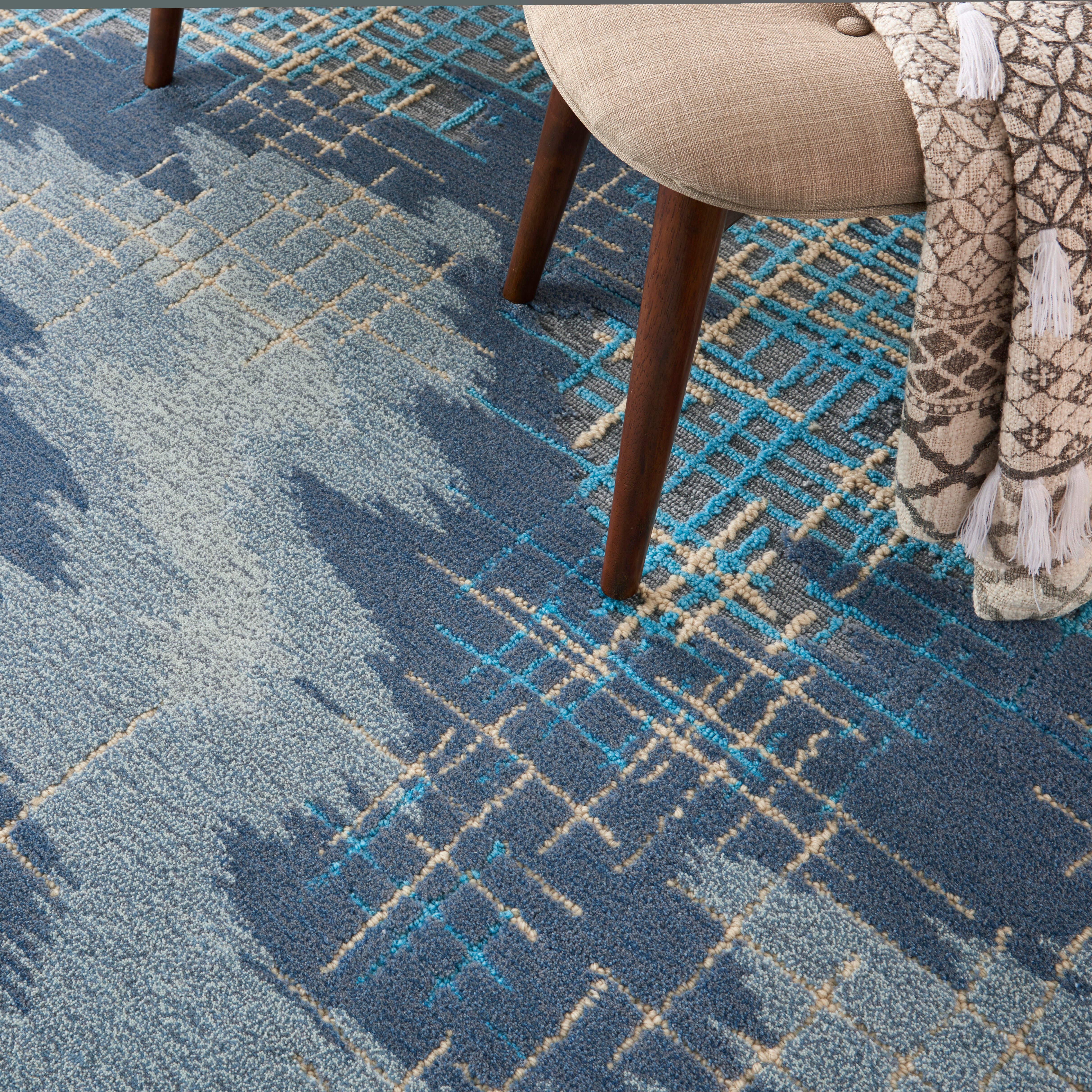 Nourison Nourison Symmetry 5'3" x 7'9" Blue/Beige Modern Indoor Rug, Blue/Beige, large
