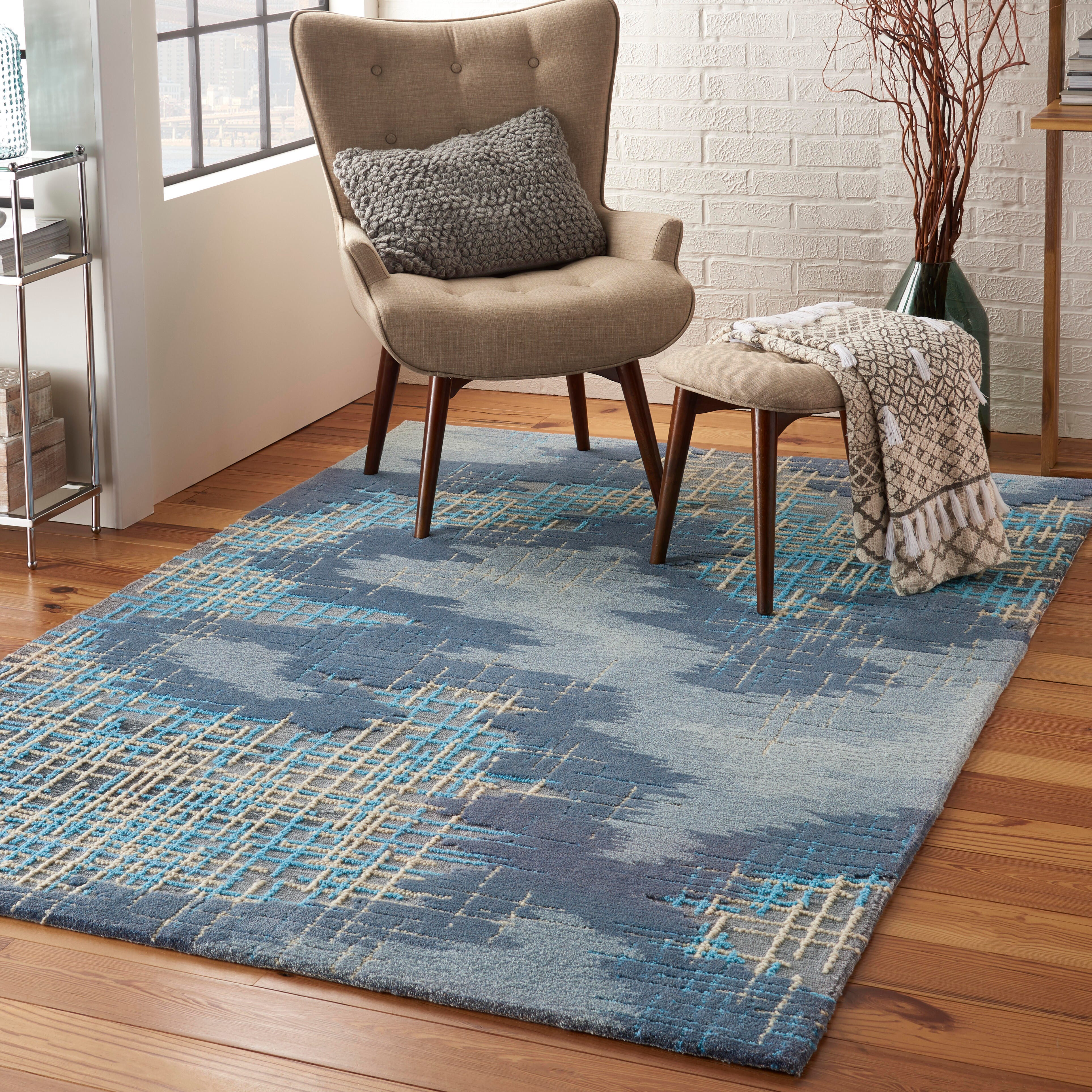 Nourison Nourison Symmetry 5'3" x 7'9" Blue/Beige Modern Indoor Rug, Blue/Beige, large