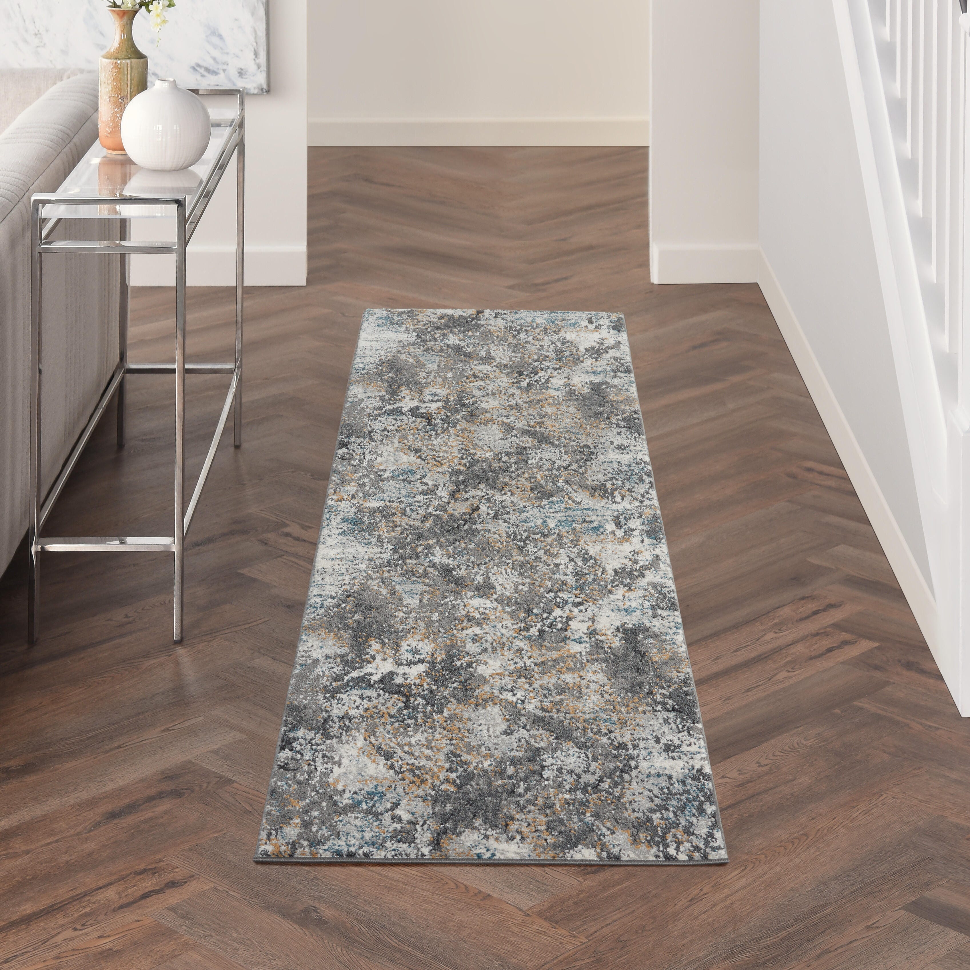 Nourison Nourison Tangra 2'2" x 7'6" Grey/Multi Modern Indoor Rug, Gray/Multi, large