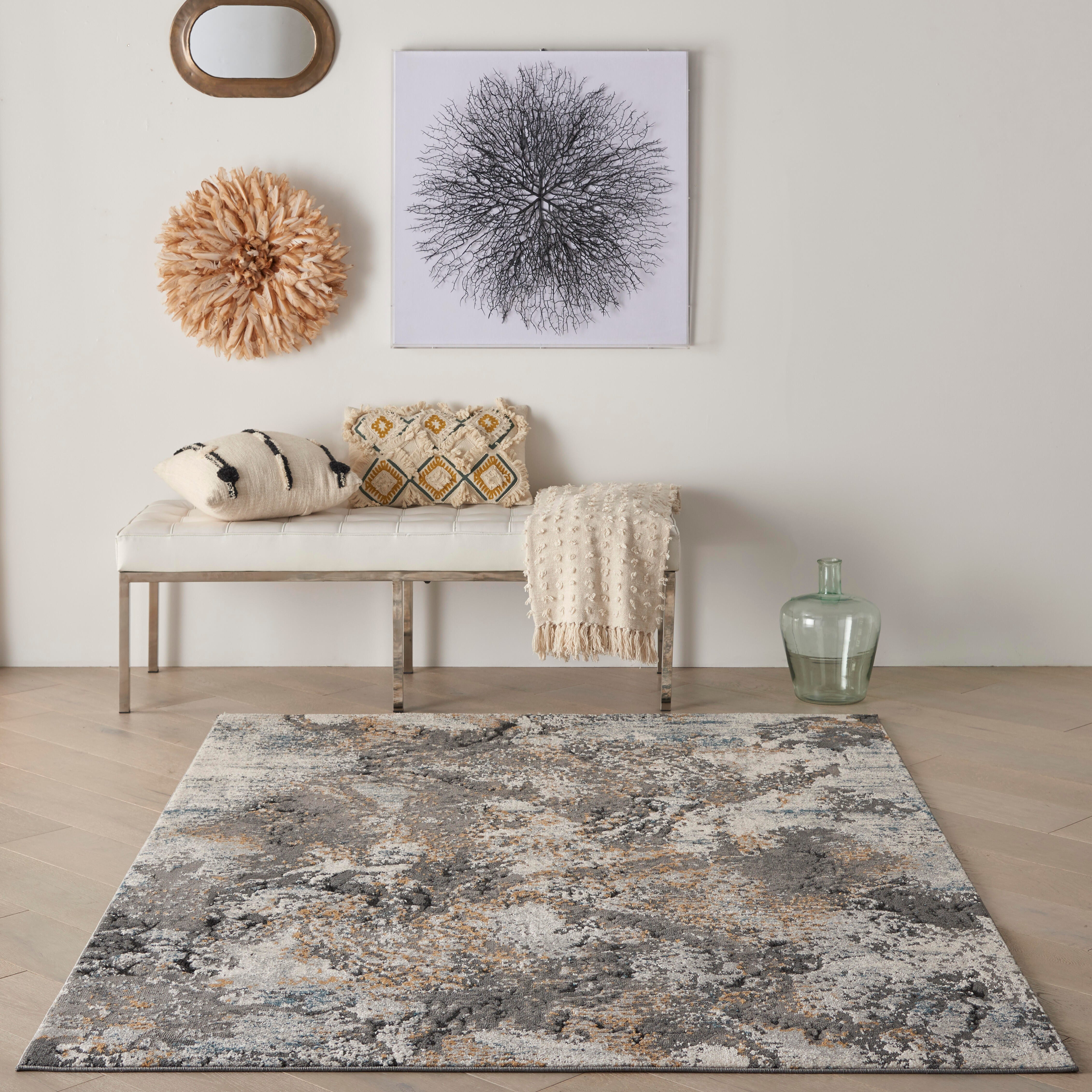 Nourison Nourison Tangra 5'3" x 7'3" Grey/Multi Modern Indoor Rug, Gray/Multi, large