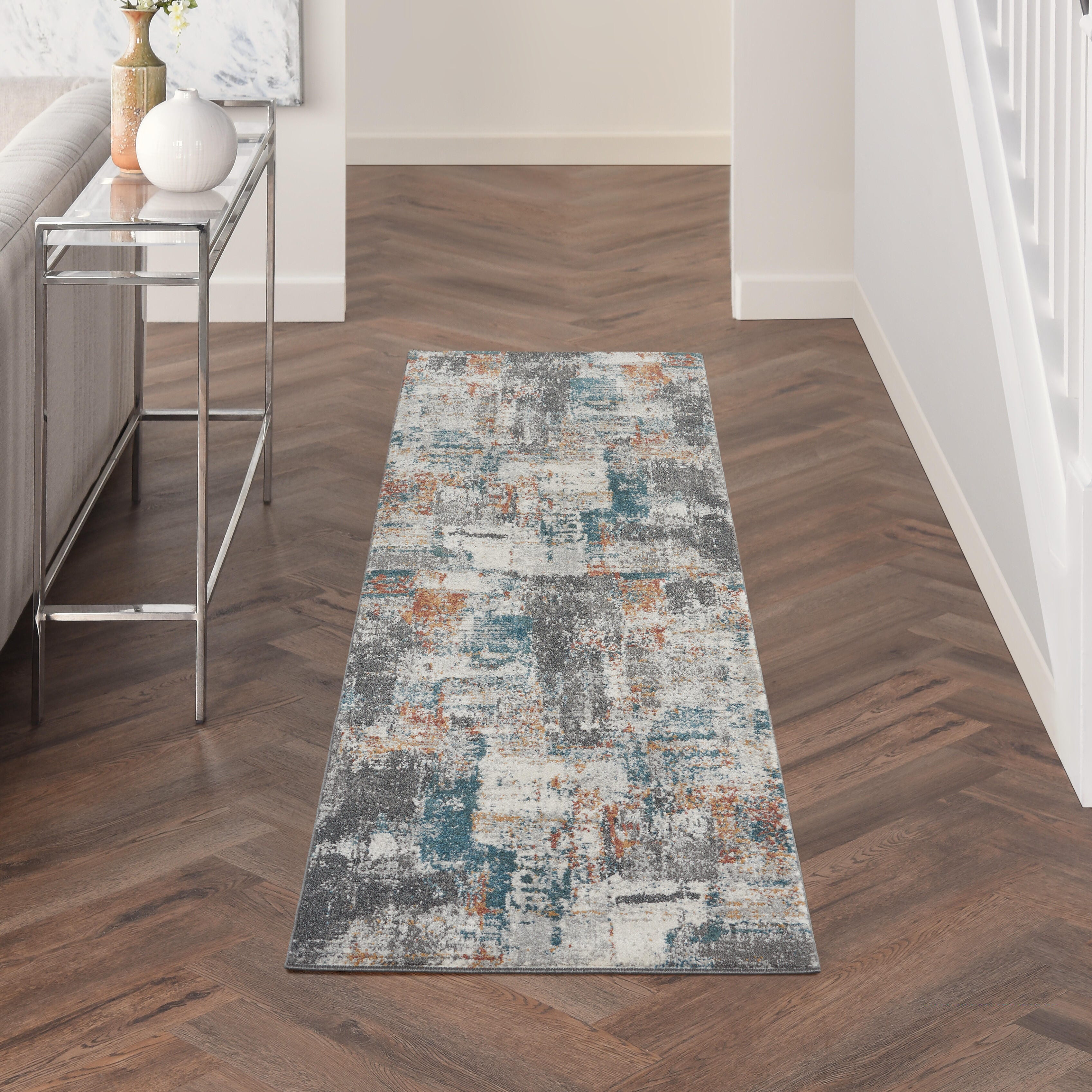 Nourison Home Nourison Tangra 2'2" x 7'6" Grey/Multi Modern Indoor Rug, Gray/Multi, rollover
