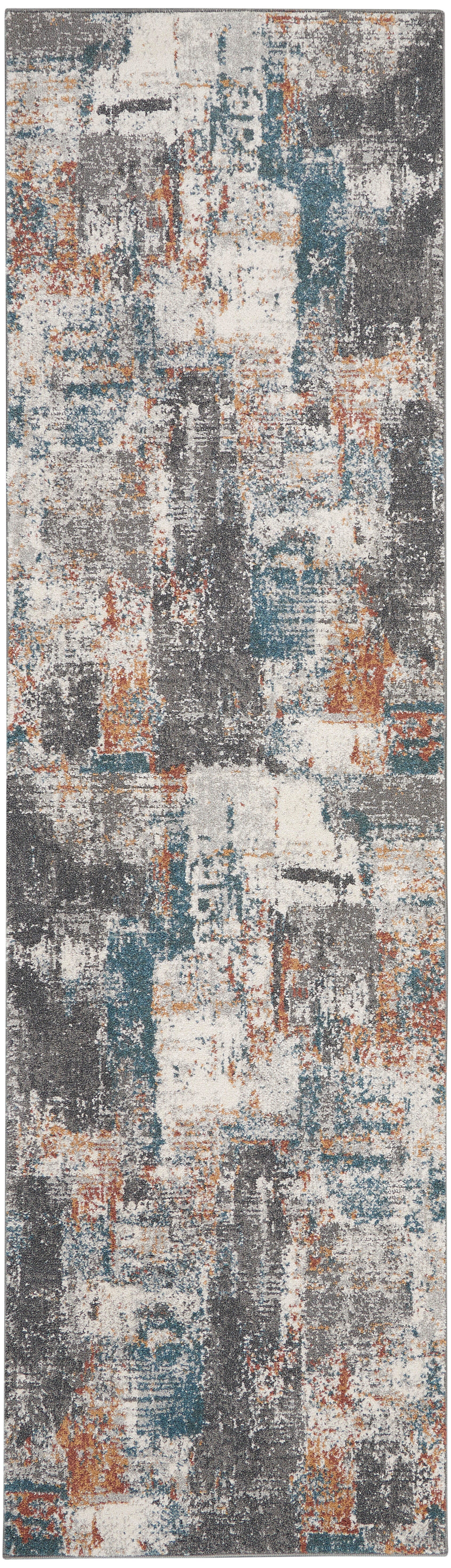 Nourison Home Nourison Tangra 2'2" x 7'6" Grey/Multi Modern Indoor Rug, Gray/Multi, large