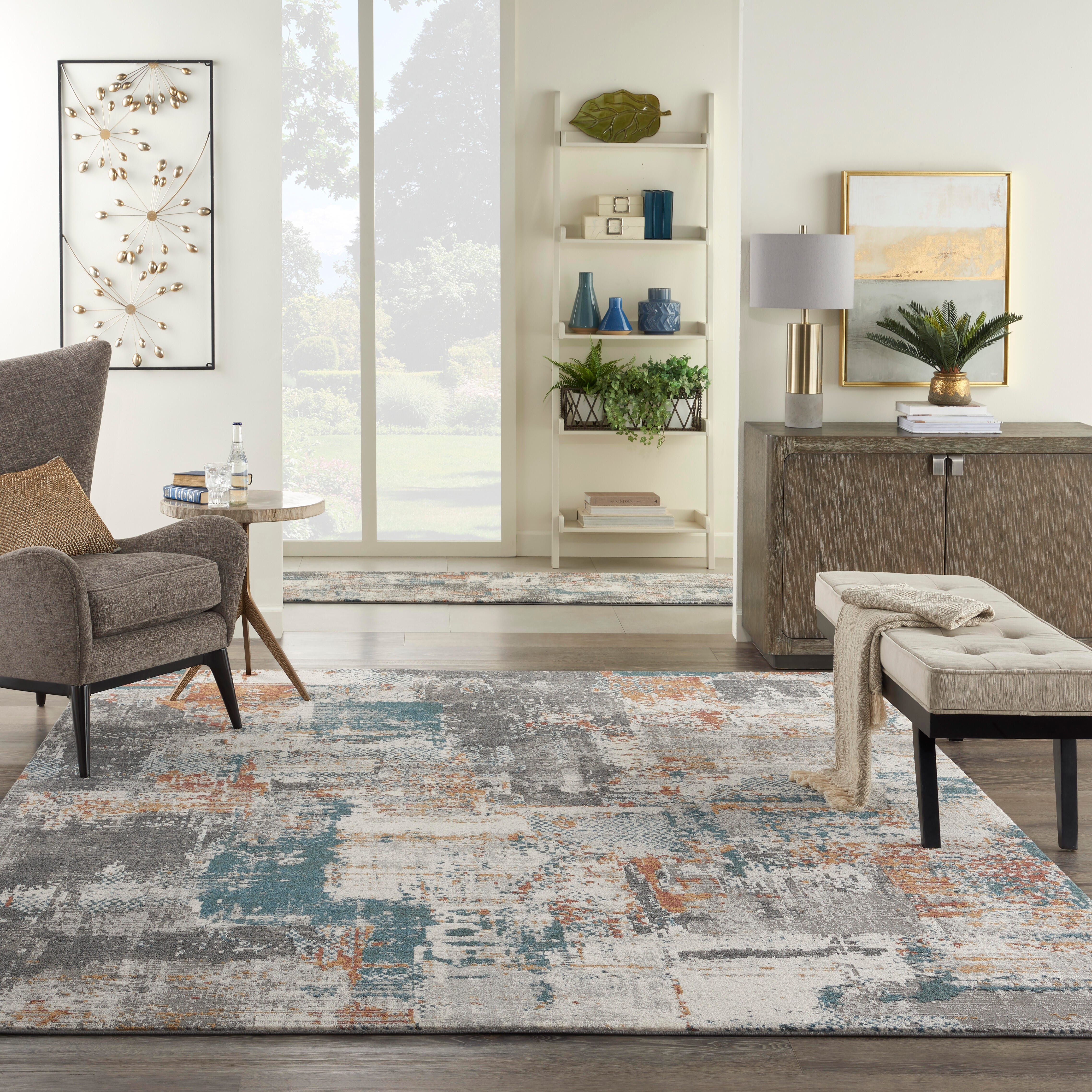 Nourison Home Nourison Tangra 7'10" x 9'10" Grey/Multi Modern Indoor Rug, Gray/Multi, rollover