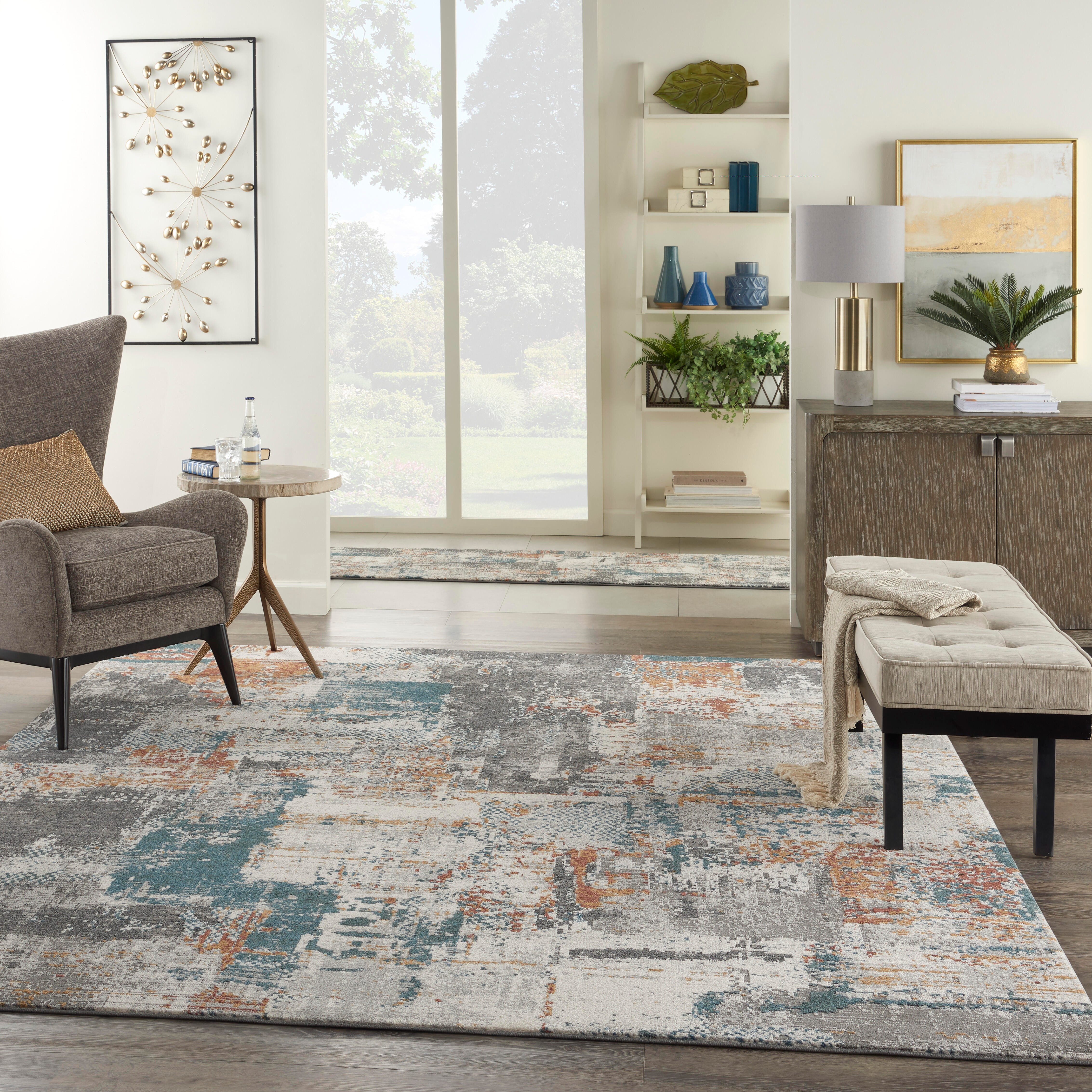 Nourison Home Nourison Tangra 7'10" x 9'10" Grey/Multi Modern Indoor Rug, Gray/Multi, large