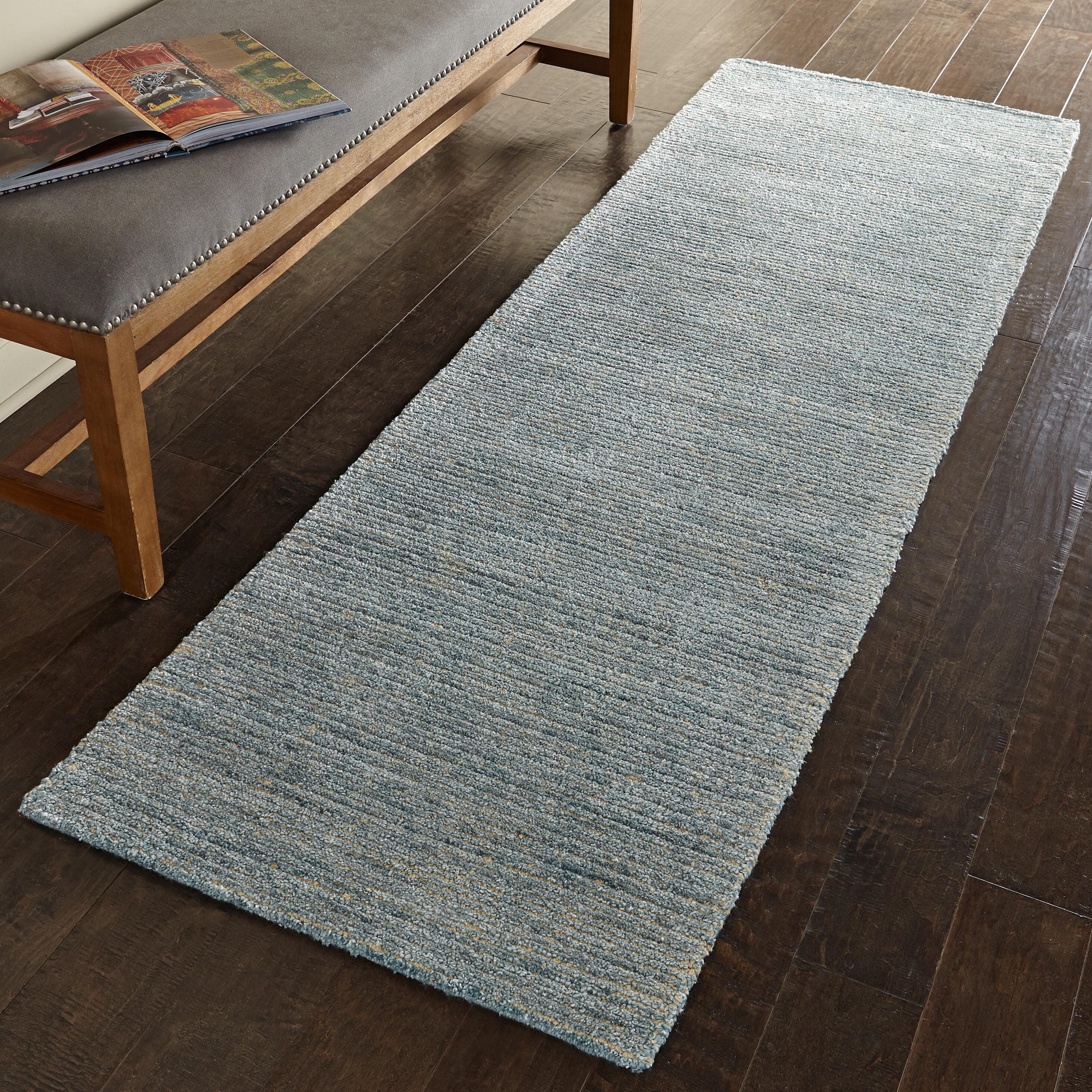 Nourison Nourison Weston 2'3" x 7'6" Seafoam Modern Indoor Rug, Seafoam, large