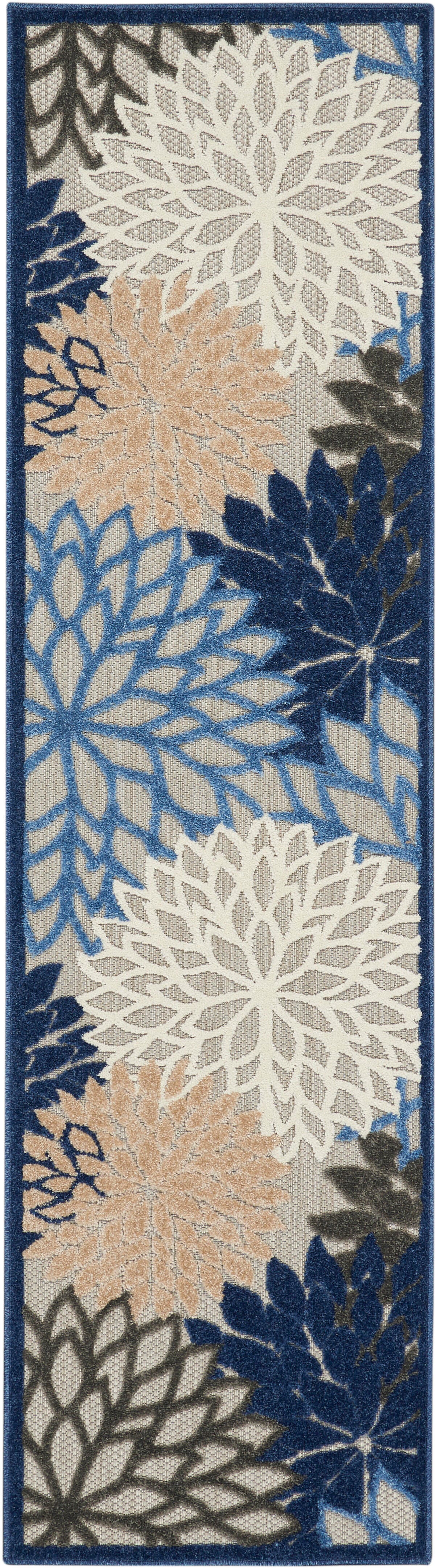 Nourison Home Nourison Aloha 2' x 6' Blue/Multicolor Tropical Indoor/Outdoor Rug, Blue/Multi, large