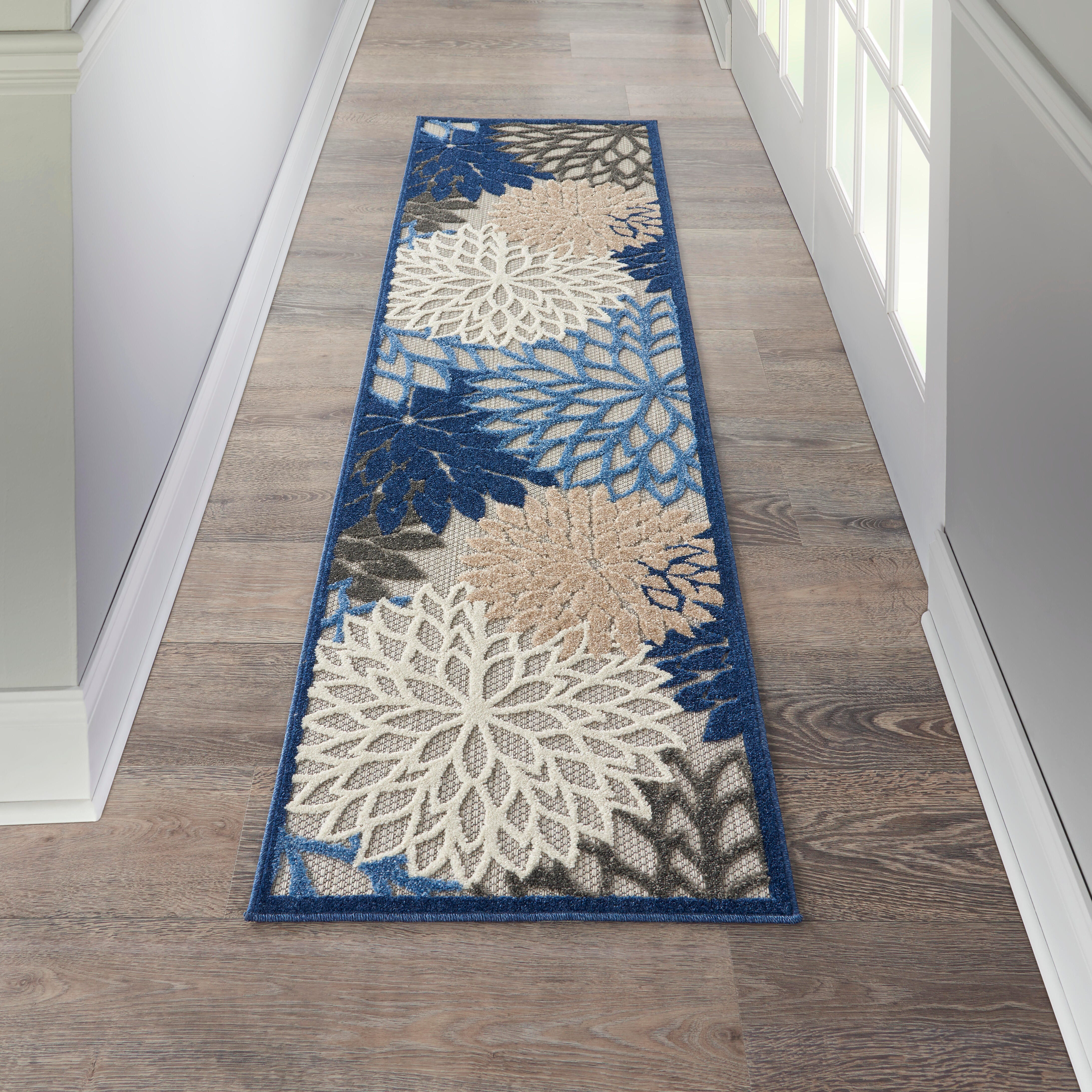 Nourison Home Nourison Aloha 2'3" x 8' Blue/Multicolor Tropical Indoor/Outdoor Rug, Blue/Multi, rollover