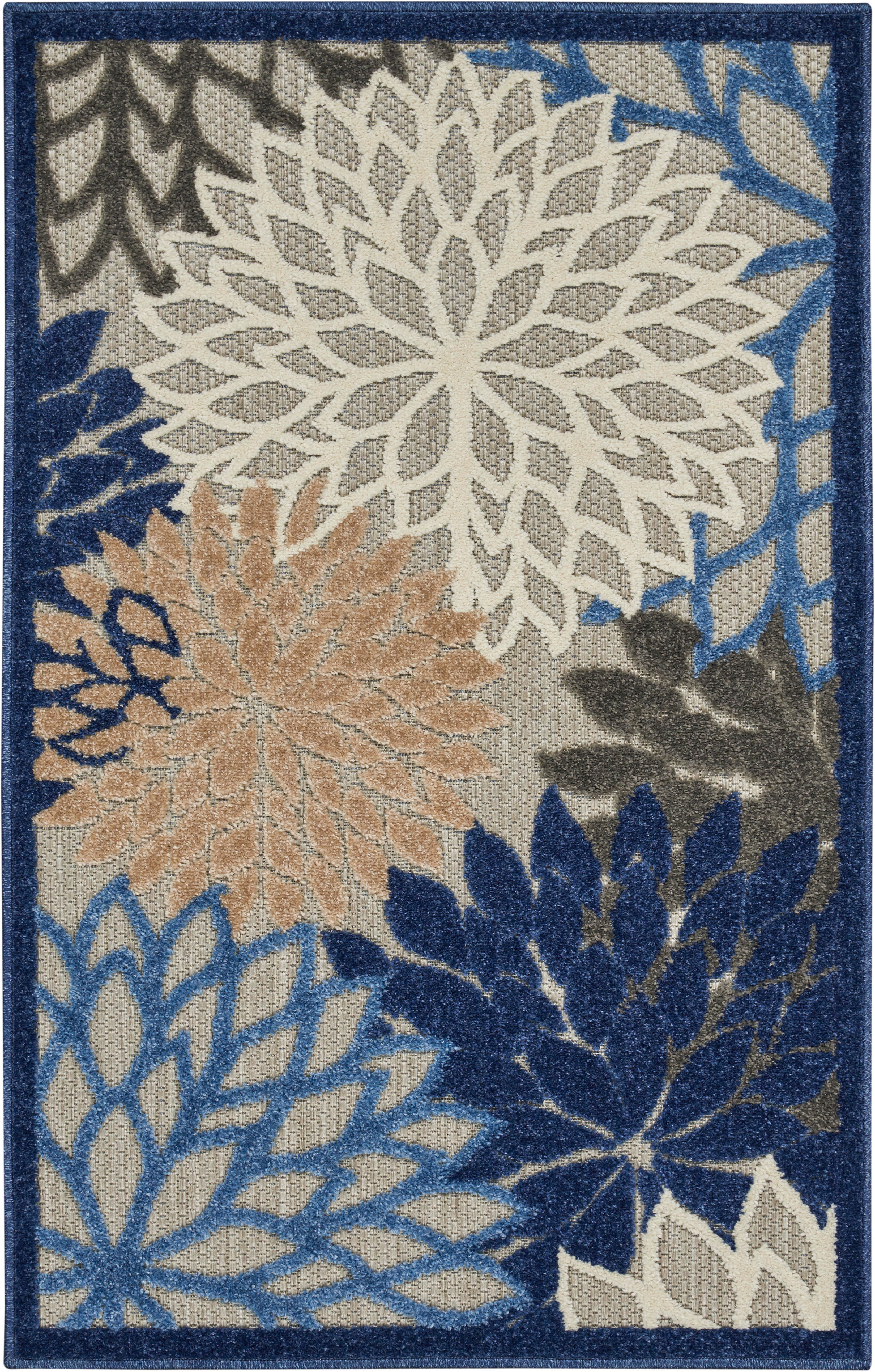 Nourison Home Nourison Aloha 2'8" x 4' Blue/Multicolor Tropical Indoor/Outdoor Rug, Blue/Multi, large