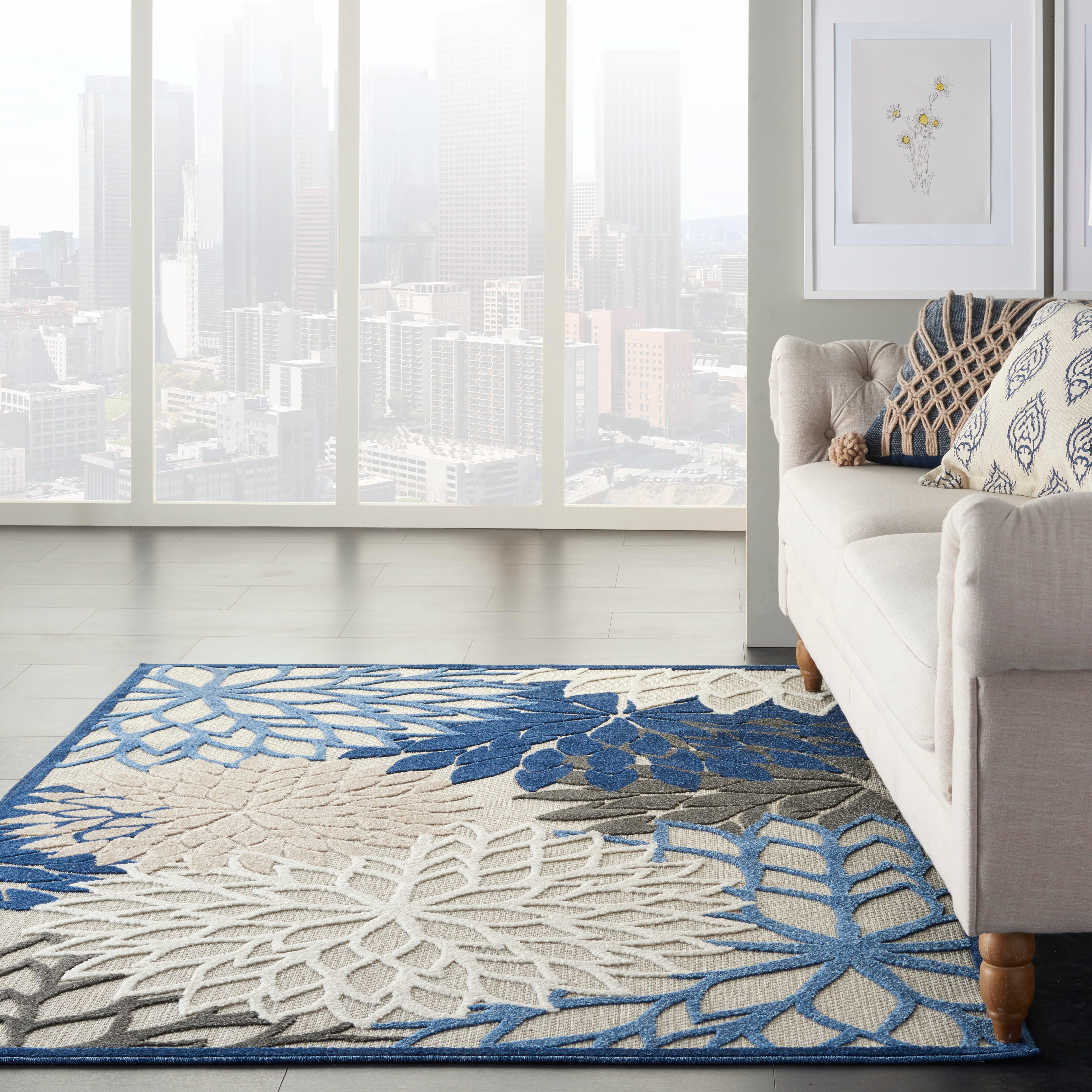 Nourison Home Nourison Aloha 3'6" x 5'6" Blue/Multicolor Tropical Indoor/Outdoor Rug, Blue/Multi, rollover