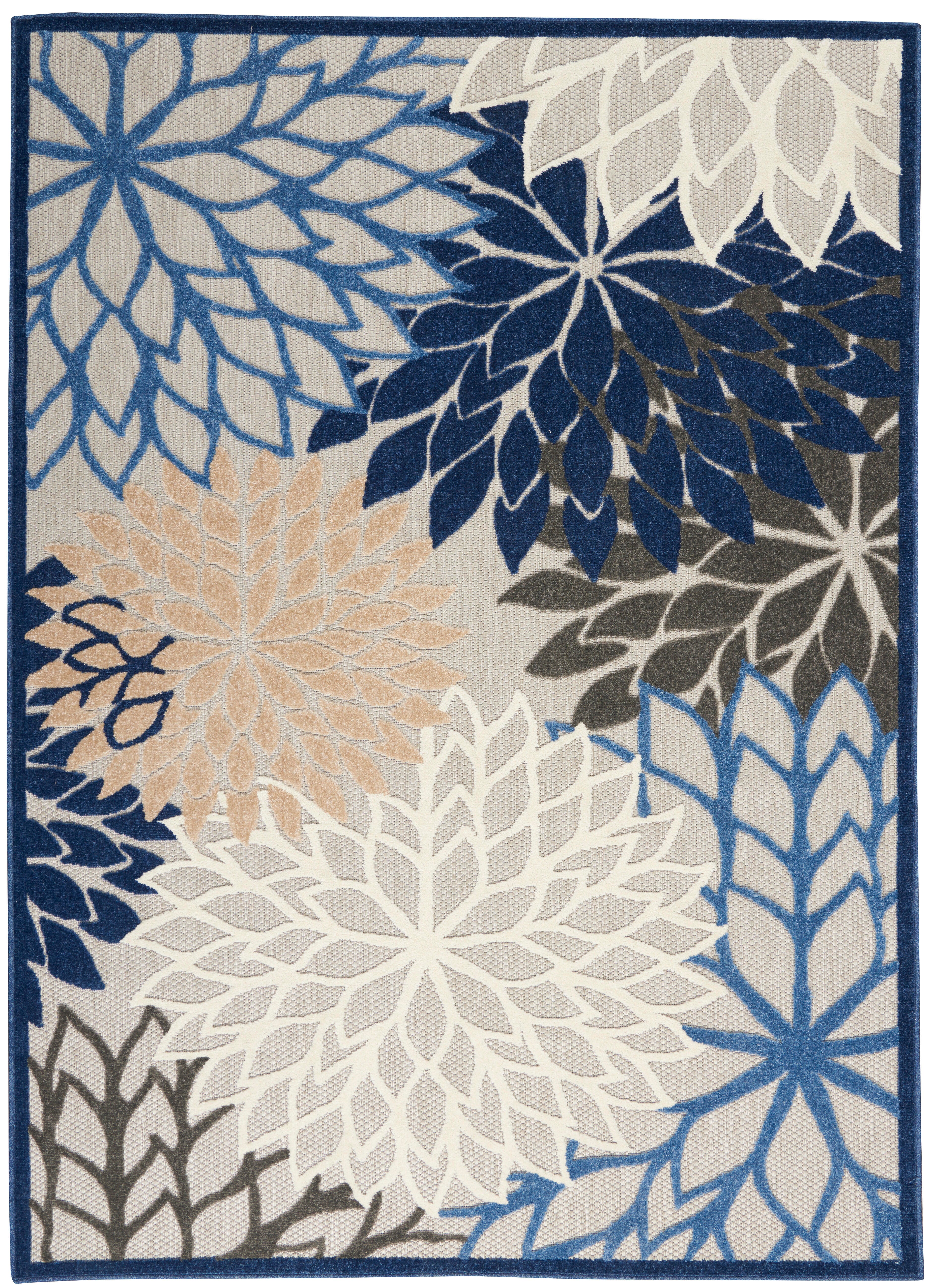 Nourison Home Nourison Aloha 3'6" x 5'6" Blue/Multicolor Tropical Indoor/Outdoor Rug, Blue/Multi, large