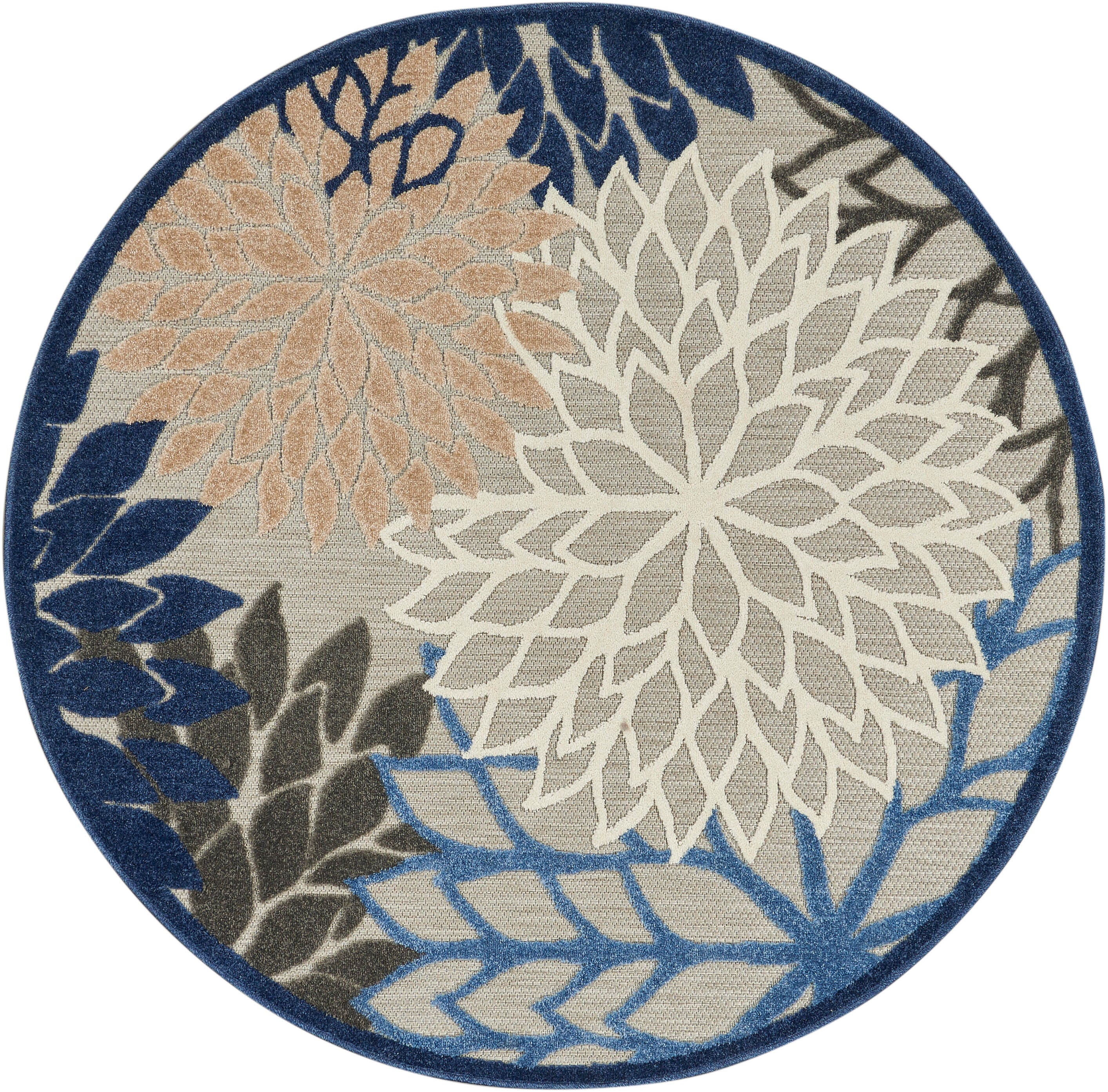 Nourison Home Nourison Aloha 4' x ROUND Blue/Multicolor Tropical Indoor/Outdoor Rug, Blue/Multi, large