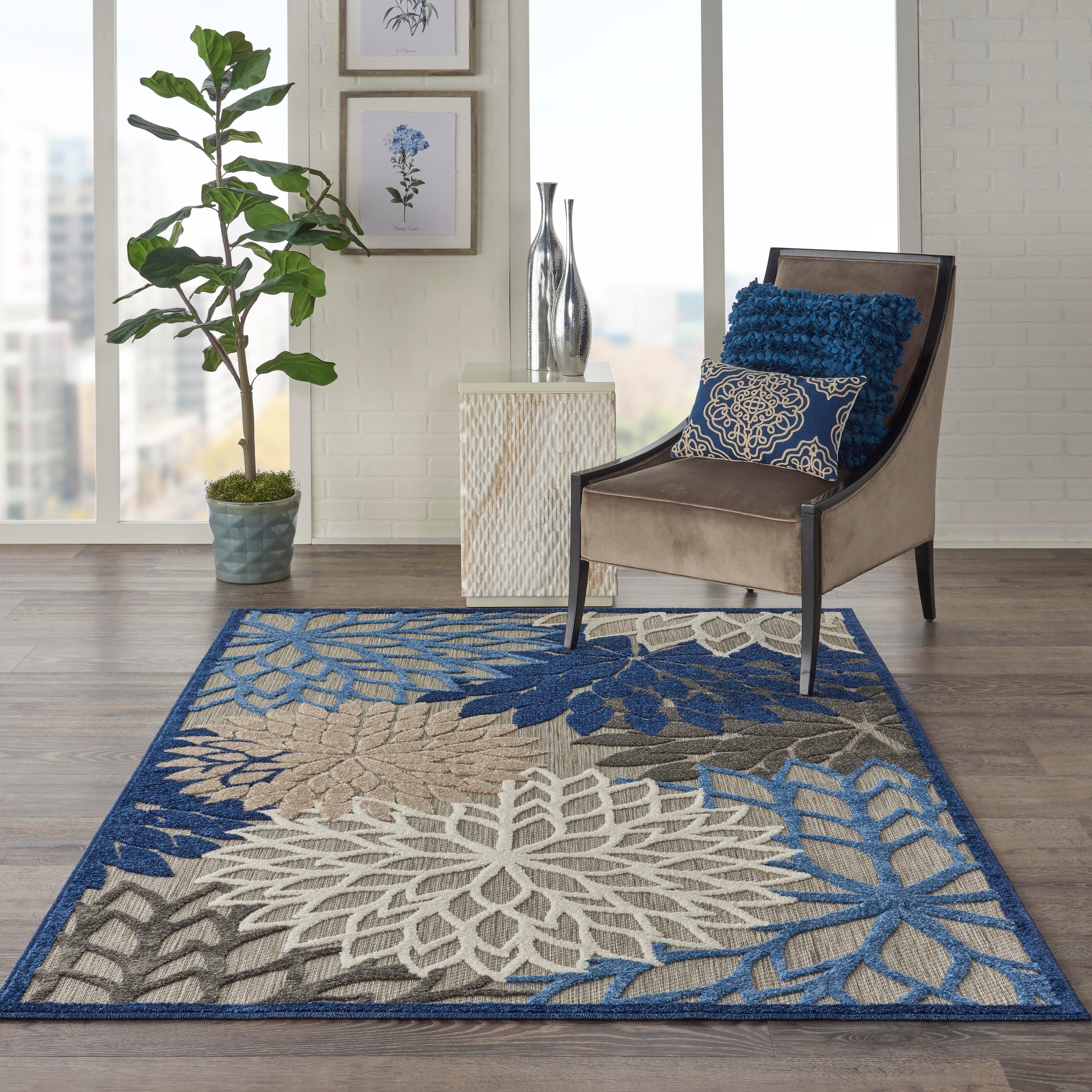 Nourison Home Nourison Aloha 6' x 9' Blue/Multicolor Tropical Indoor/Outdoor Rug, Blue/Multi, rollover