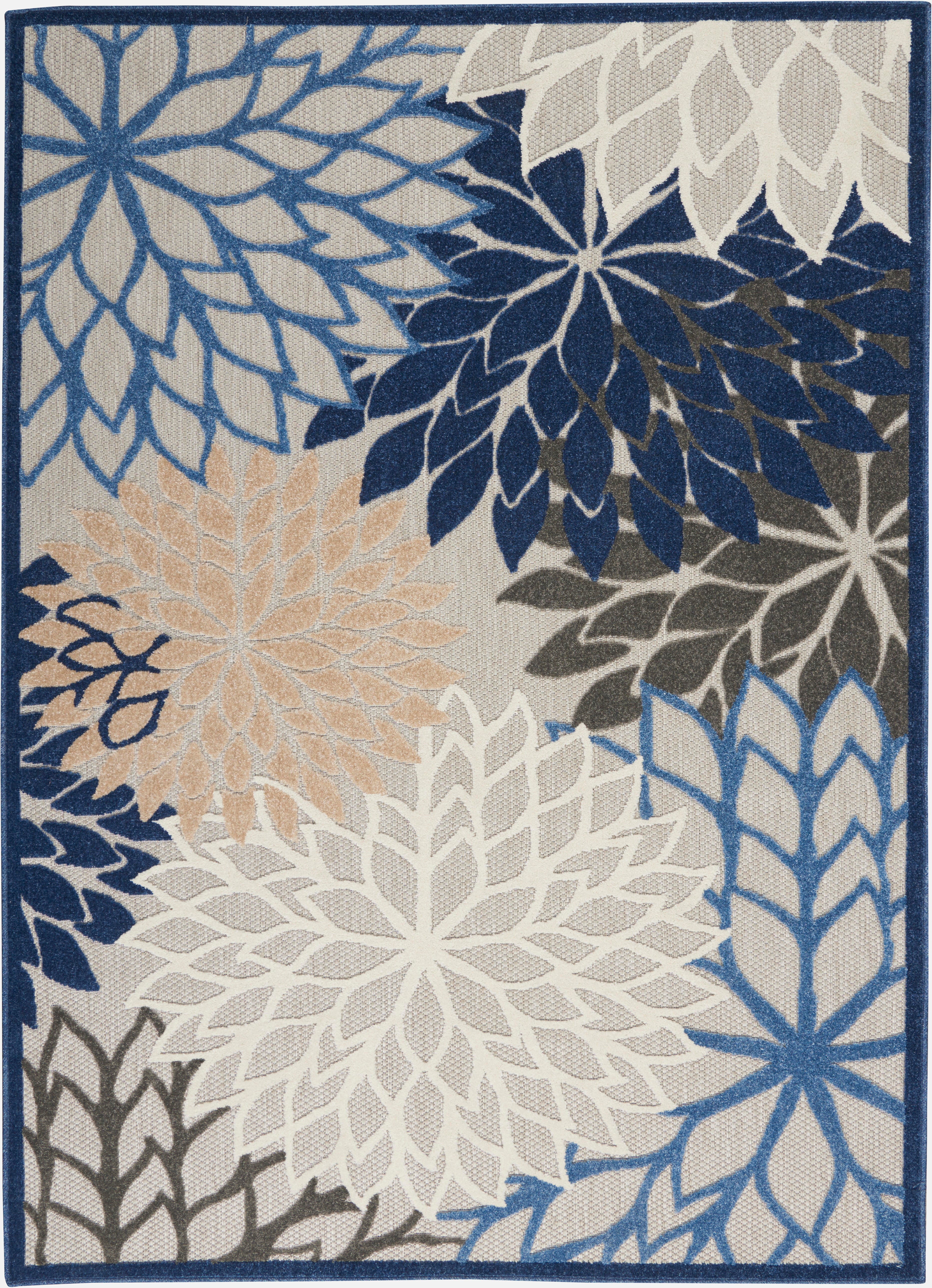 Nourison Home Nourison Aloha 6' x 9' Blue/Multicolor Tropical Indoor/Outdoor Rug, Blue/Multi, large