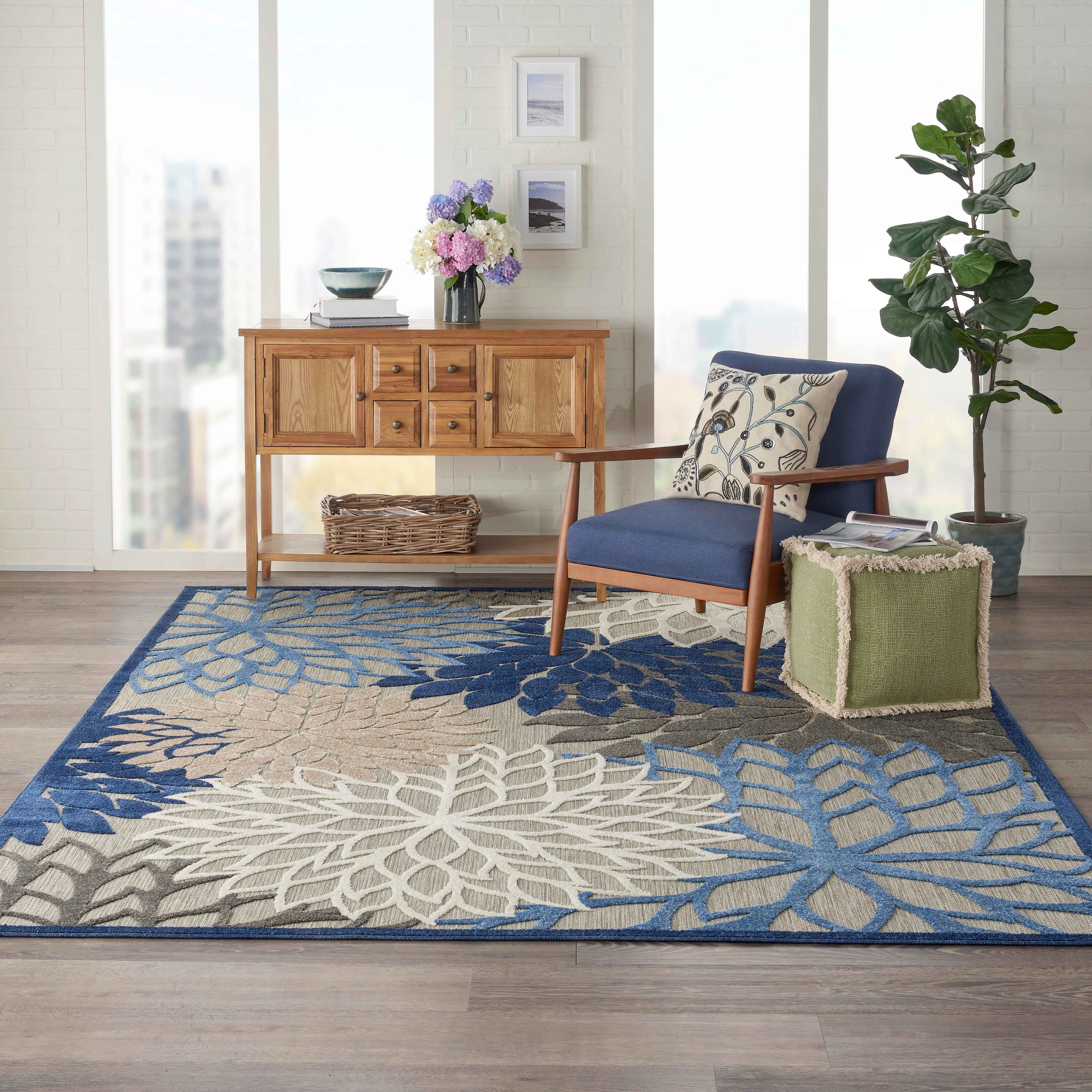 Nourison Home Nourison Aloha 7' x 10' Blue/Multicolor Tropical Indoor/Outdoor Rug, Blue/Multi, rollover