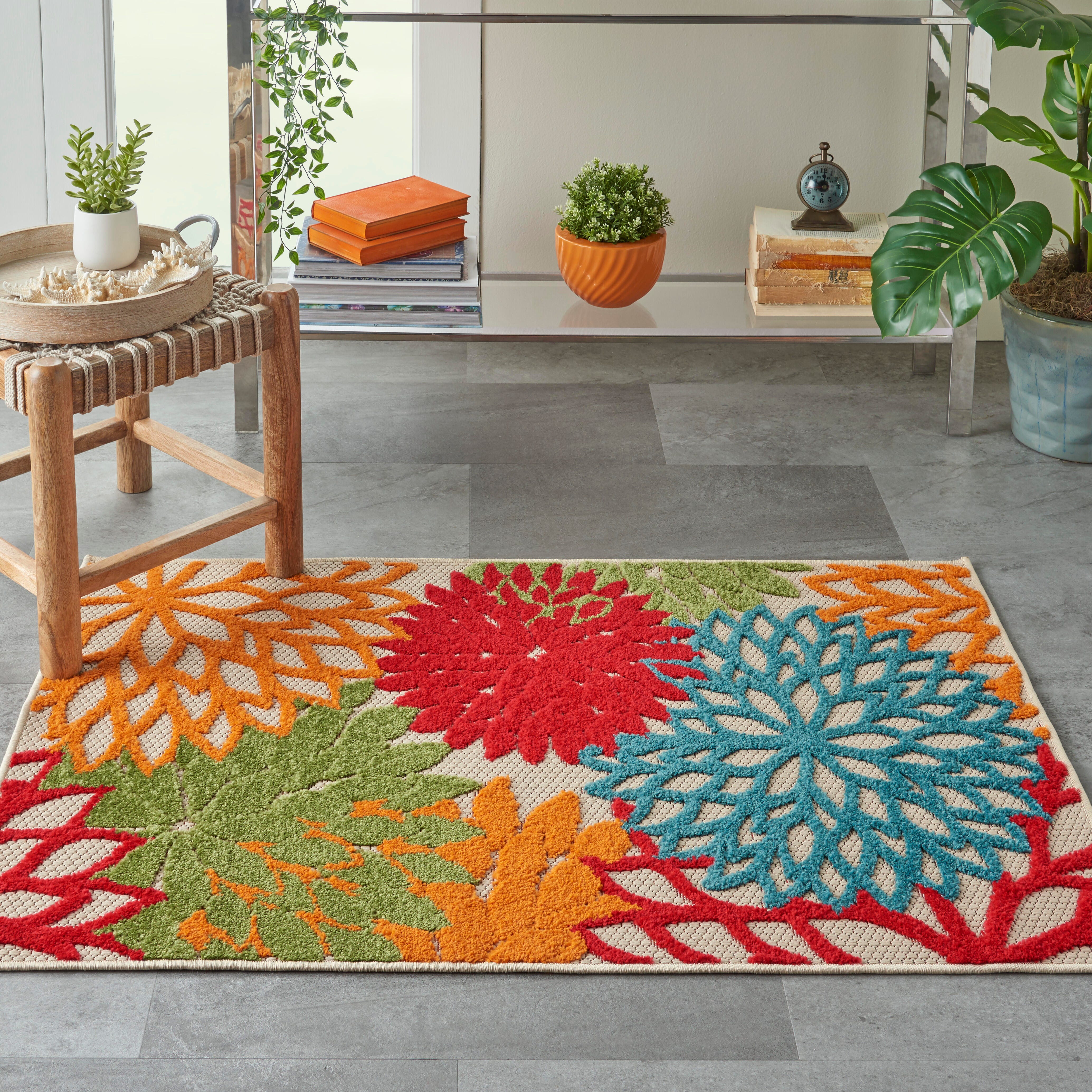 Nourison Home Nourison Aloha 2'8" x 4' Green Tropical Indoor/Outdoor Rug, Green, rollover
