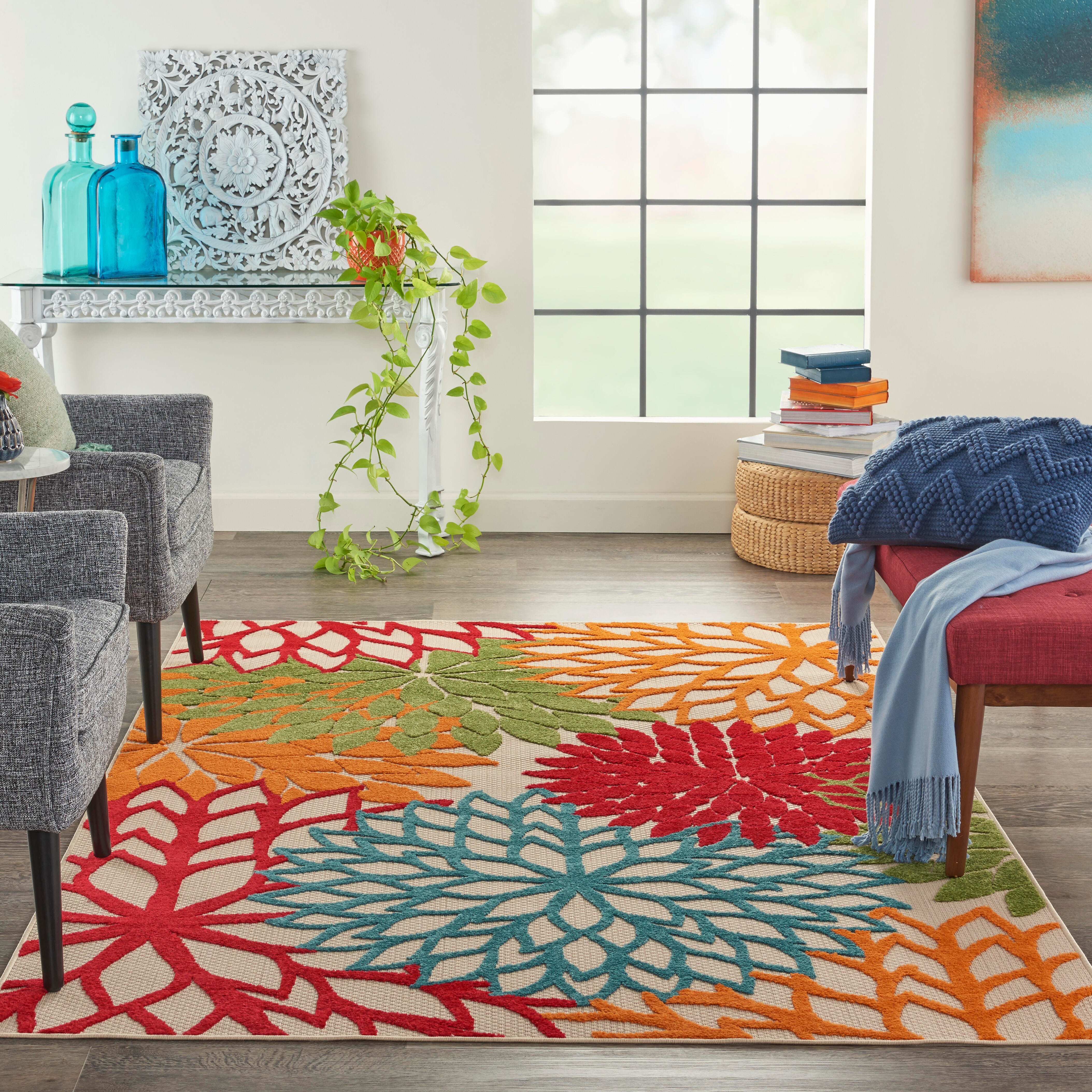 Nourison Home Nourison Aloha 3'6" x 5'6" Green Tropical Indoor/Outdoor Rug, Green, rollover