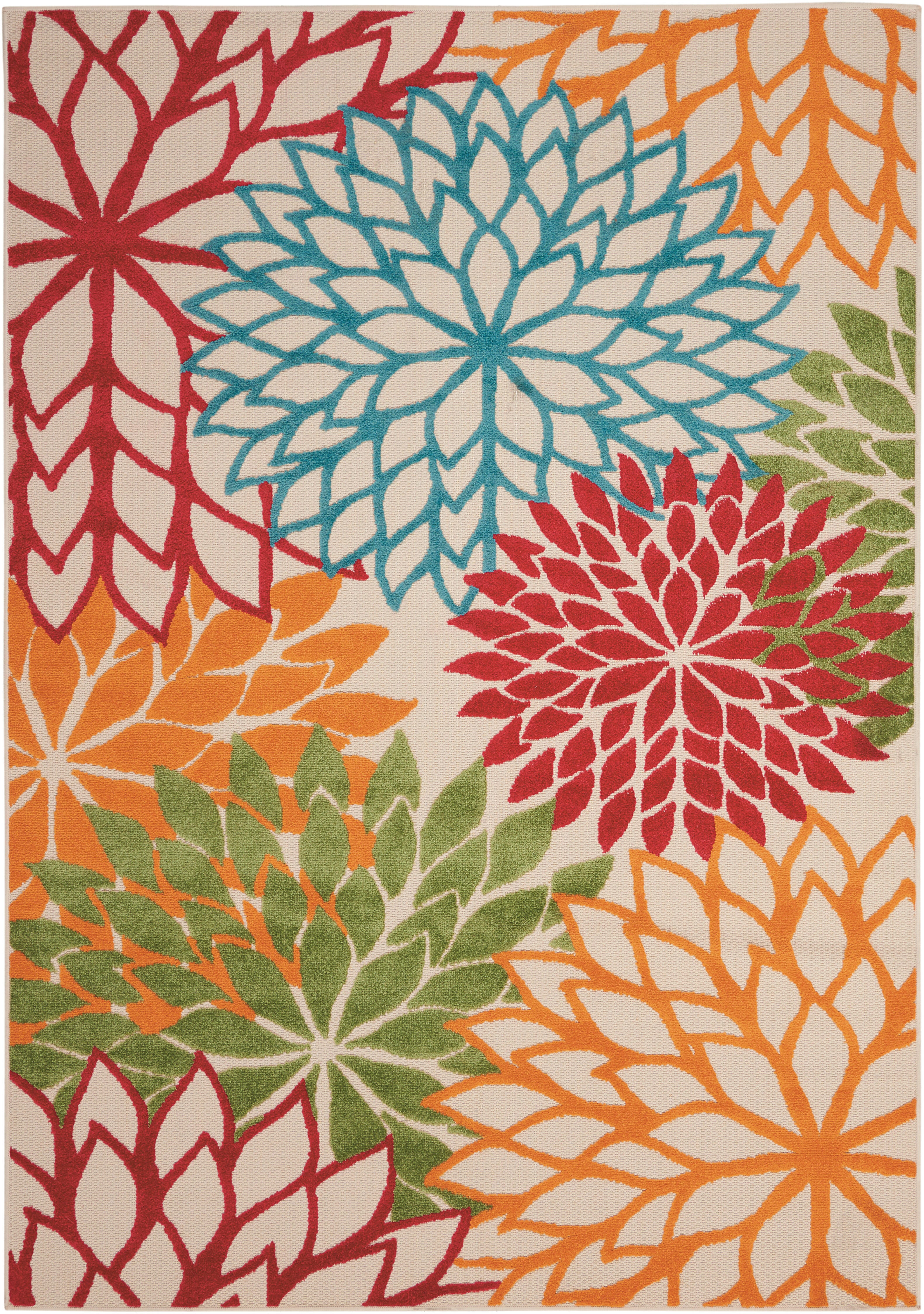 Nourison Home Nourison Aloha 3'6" x 5'6" Green Tropical Indoor/Outdoor Rug, Green, large