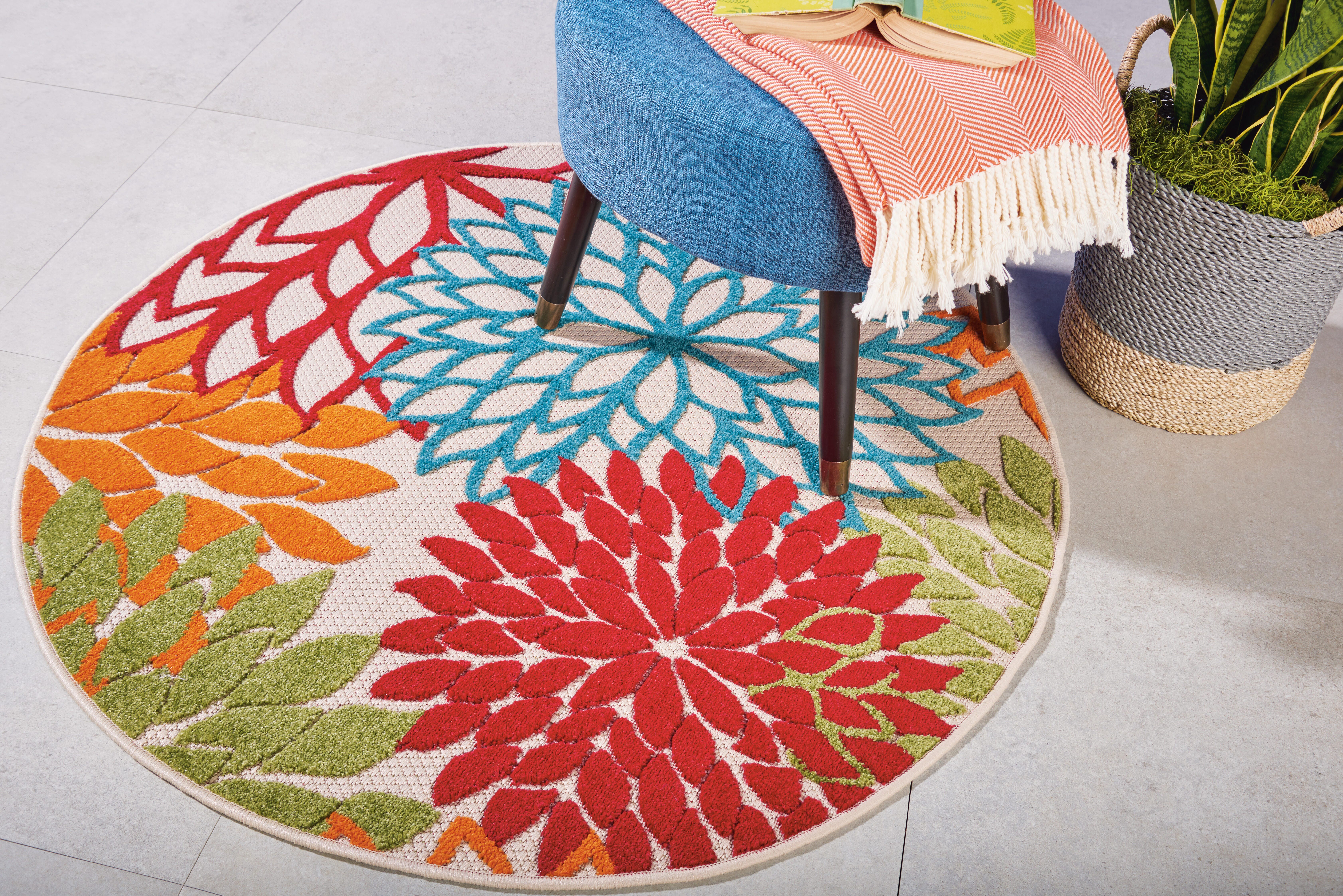 Nourison Home Nourison Aloha 4' x ROUND Green Tropical Indoor/Outdoor Rug, Green, rollover