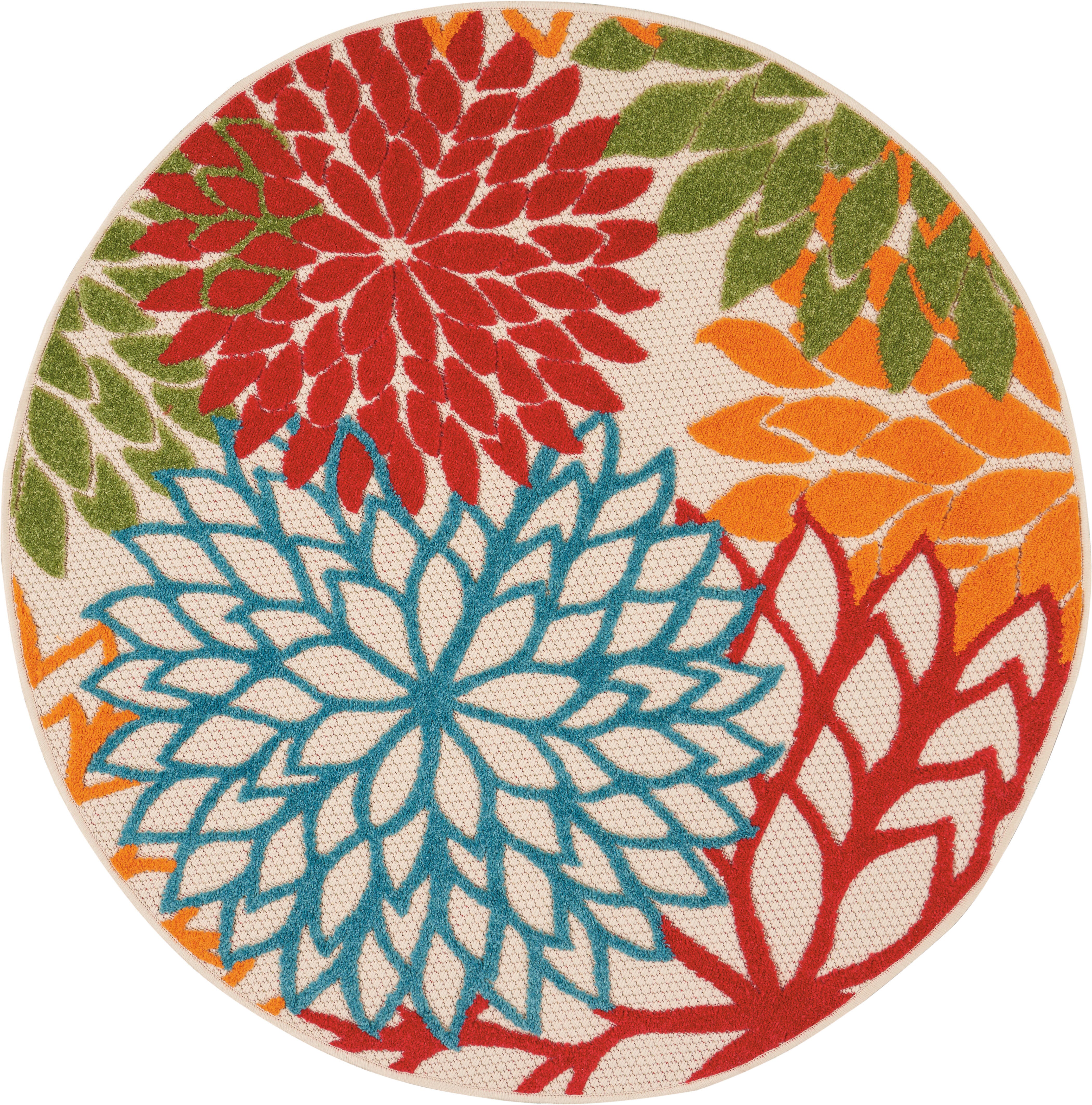 Nourison Home Nourison Aloha 4' x ROUND Green Tropical Indoor/Outdoor Rug, Green, large