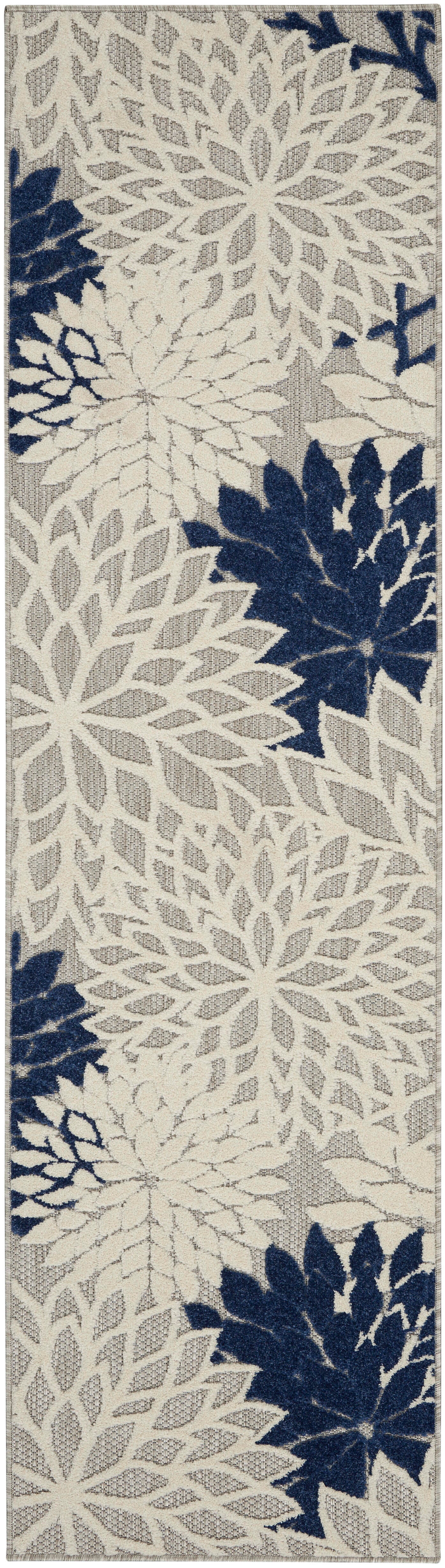 Nourison Home Nourison Aloha 2' x 6' Ivory/Navy Tropical Indoor/Outdoor Rug, Ivory/Navy, large