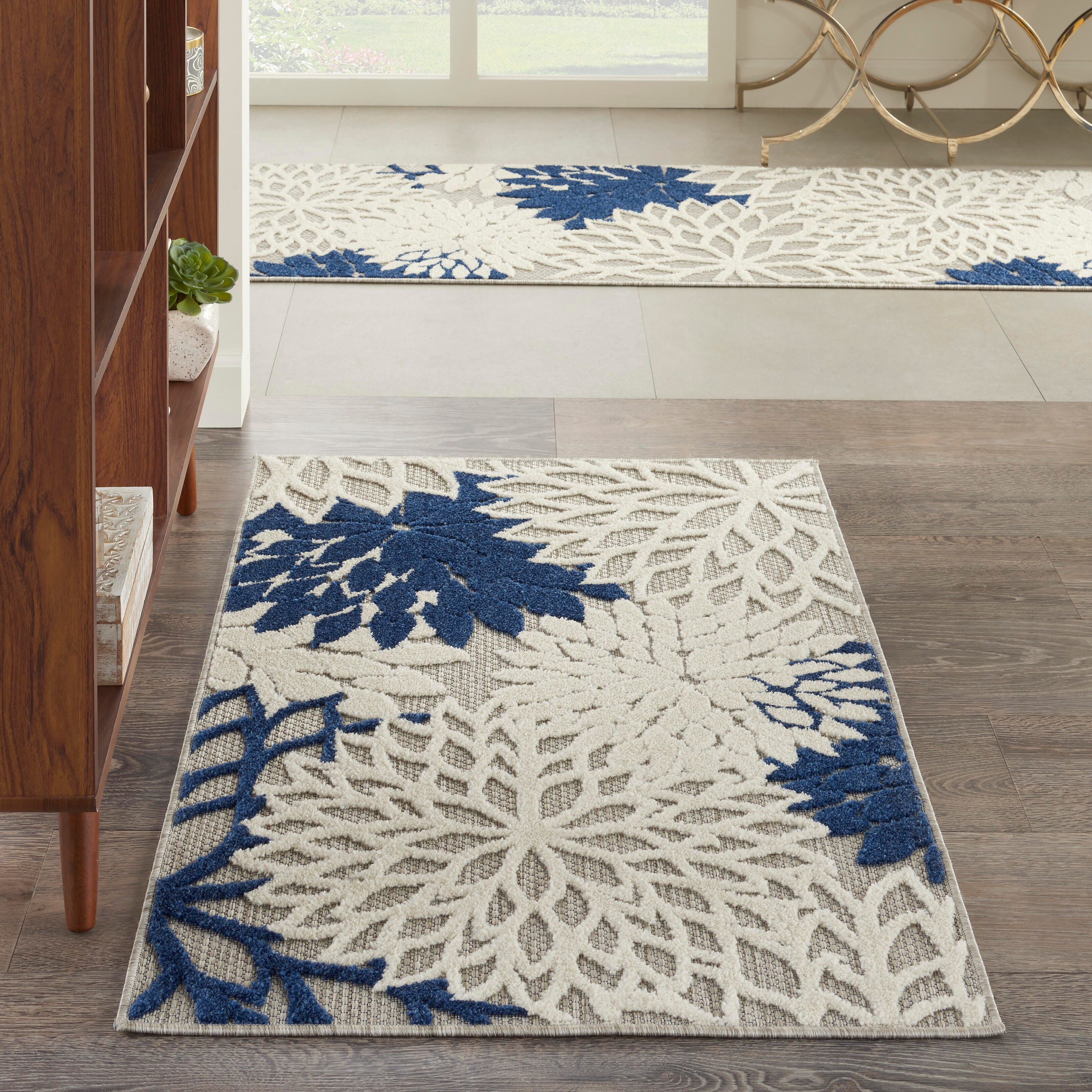 Nourison Home Nourison Aloha 2'8" x 4' Ivory/Navy Tropical Indoor/Outdoor Rug, Ivory/Navy, rollover