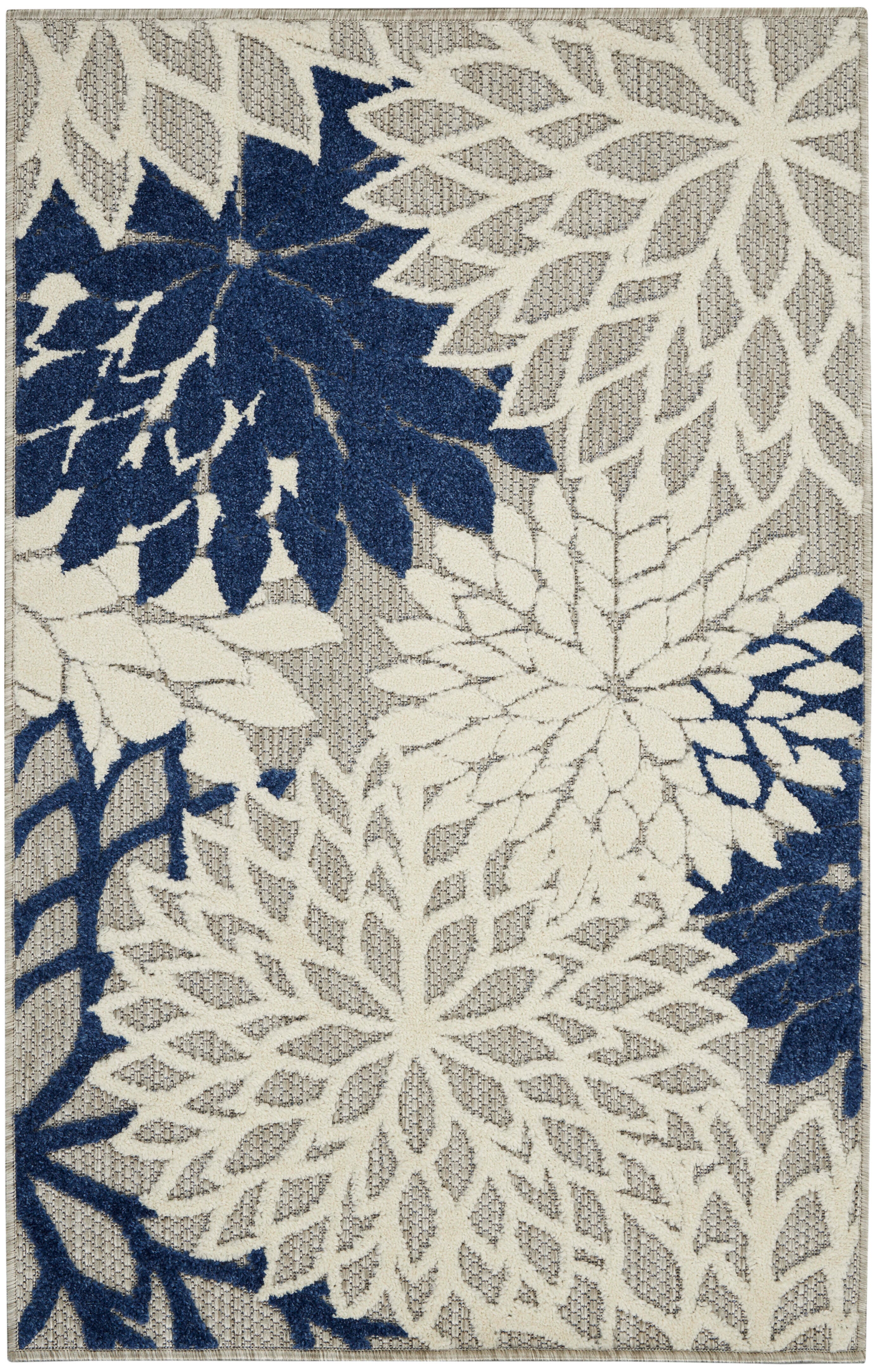 Nourison Home Nourison Aloha 2'8" x 4' Ivory/Navy Tropical Indoor/Outdoor Rug, Ivory/Navy, large