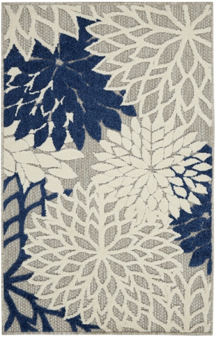 Nourison Home Nourison Aloha 2'8" x 4' Ivory/Navy Tropical Indoor/Outdoor Rug, Ivory/Navy, large