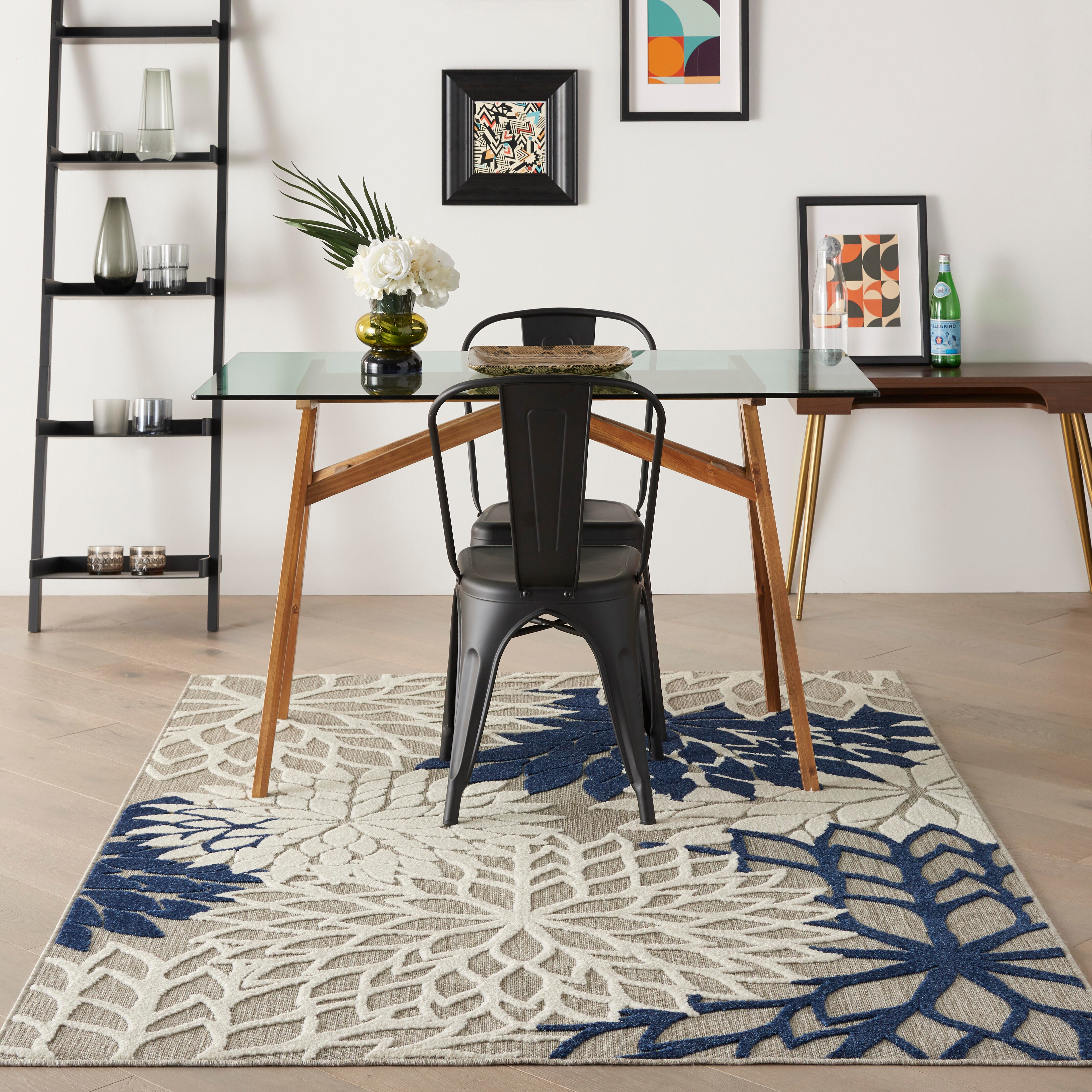 Nourison Home Nourison Aloha 3'6" x 5'6" Ivory/Navy Tropical Indoor/Outdoor Rug, Ivory/Navy, rollover