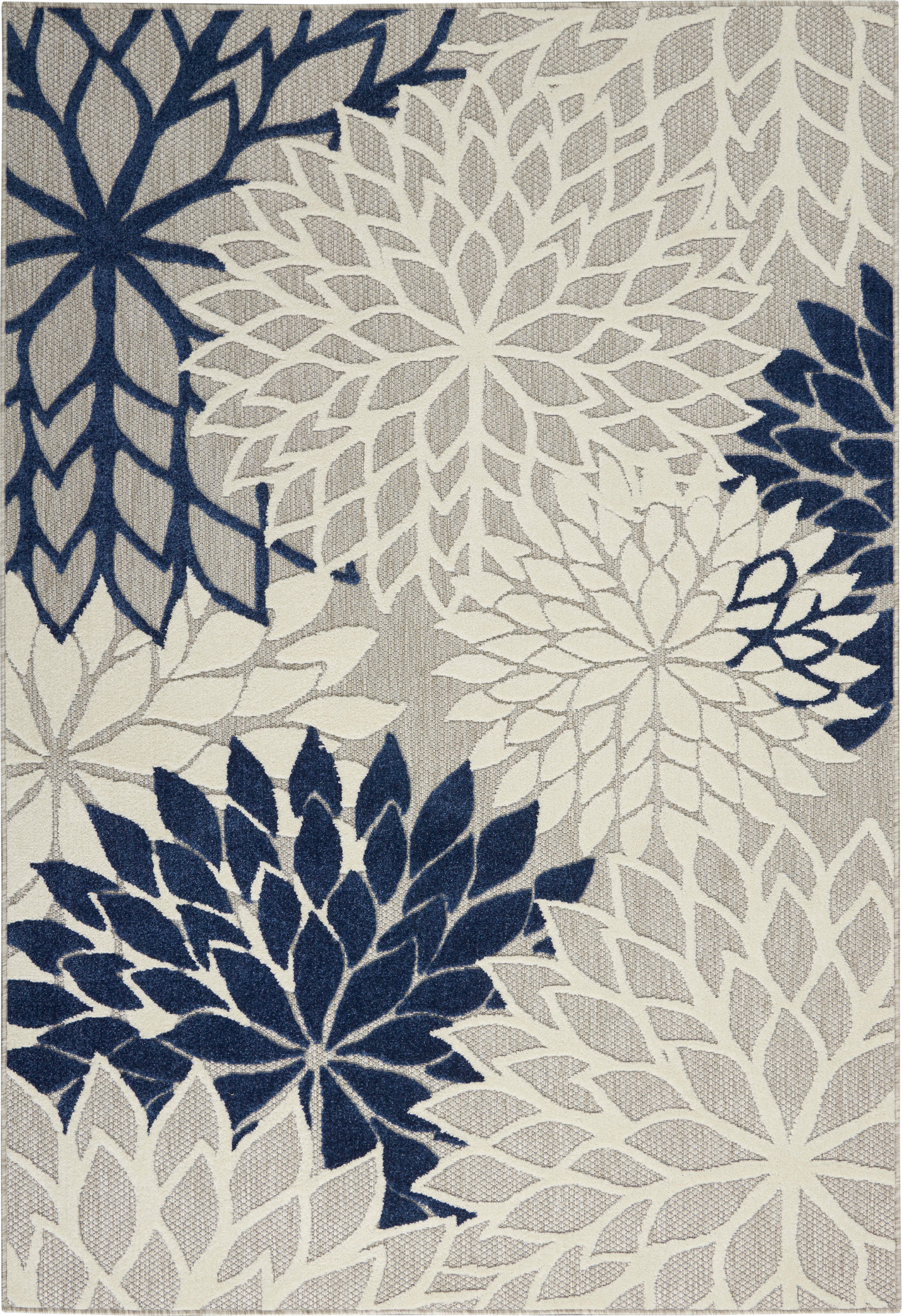 Nourison Home Nourison Aloha 3'6" x 5'6" Ivory/Navy Tropical Indoor/Outdoor Rug, Ivory/Navy, large