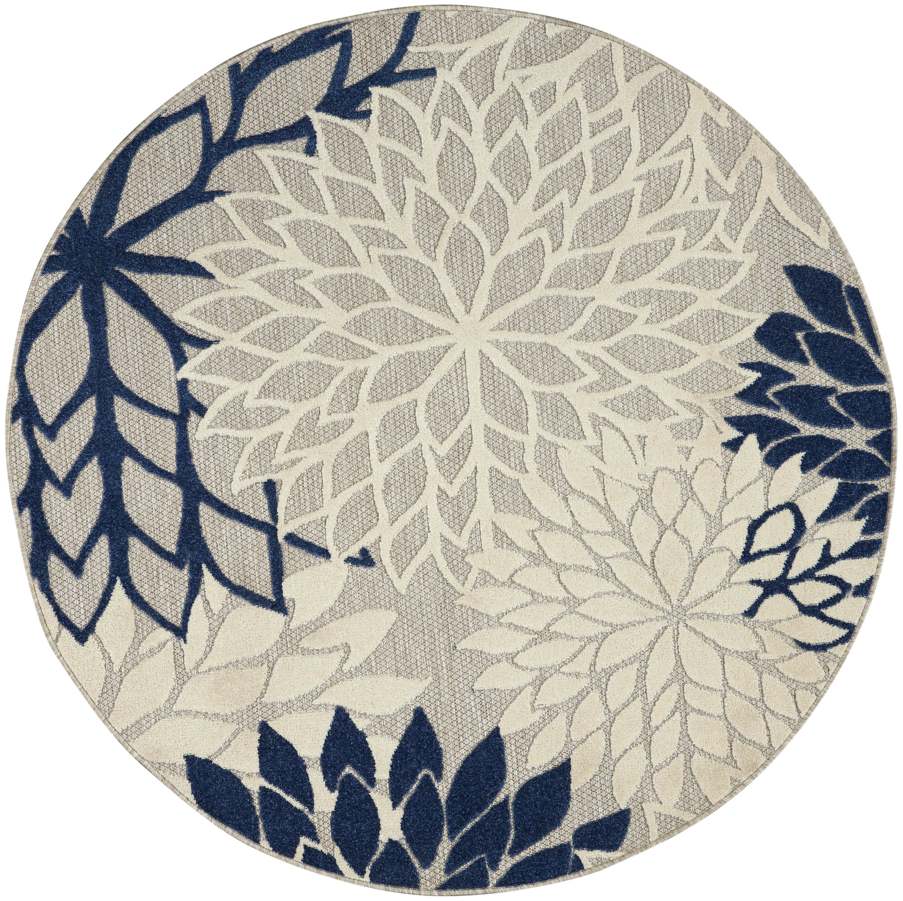 Nourison Home Nourison Aloha 4' x round Ivory/Navy Tropical Indoor/Outdoor Rug, Ivory/Navy, large