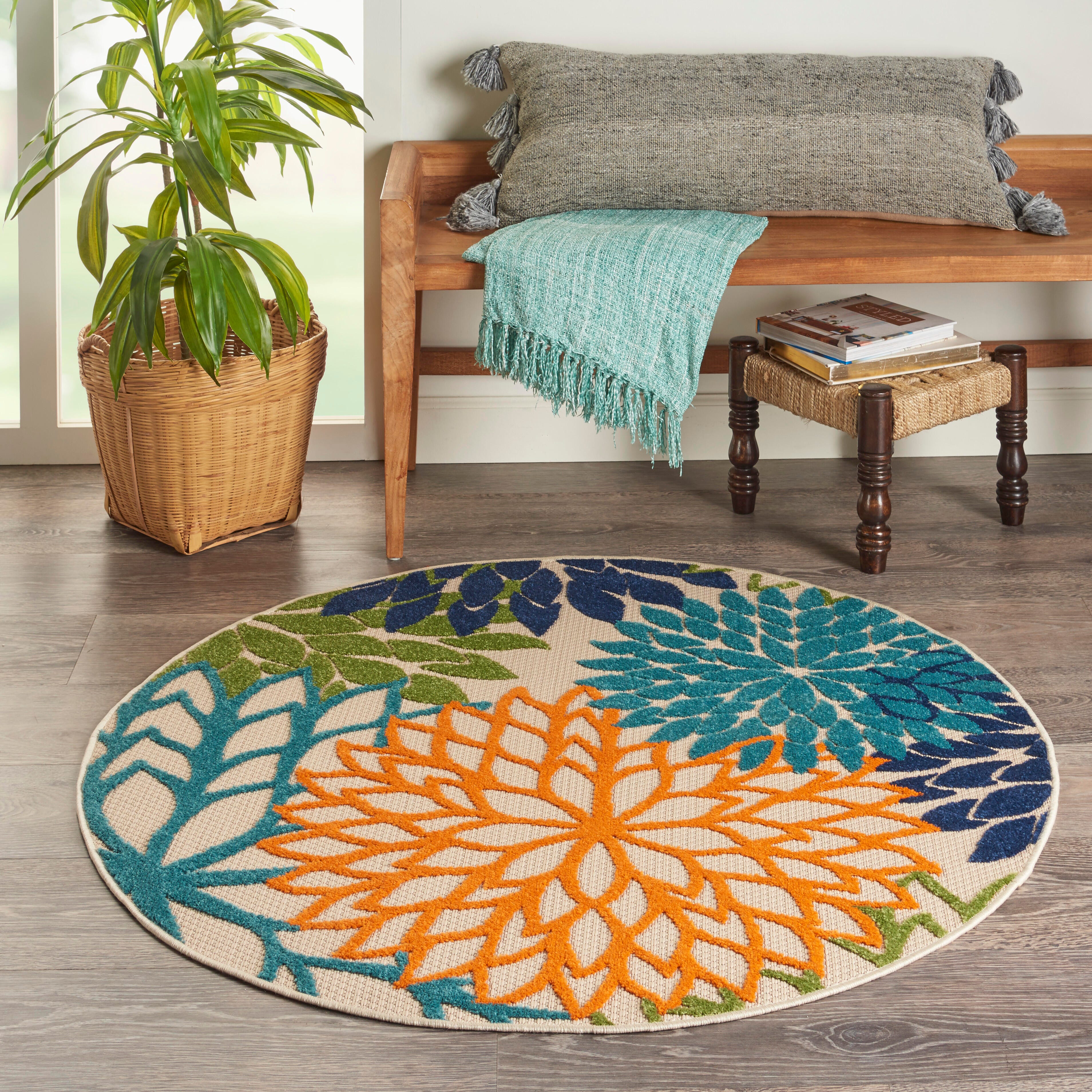 Nourison Home Nourison Aloha 4' x ROUND Multicolor Tropical Indoor/Outdoor Rug, Multi, rollover