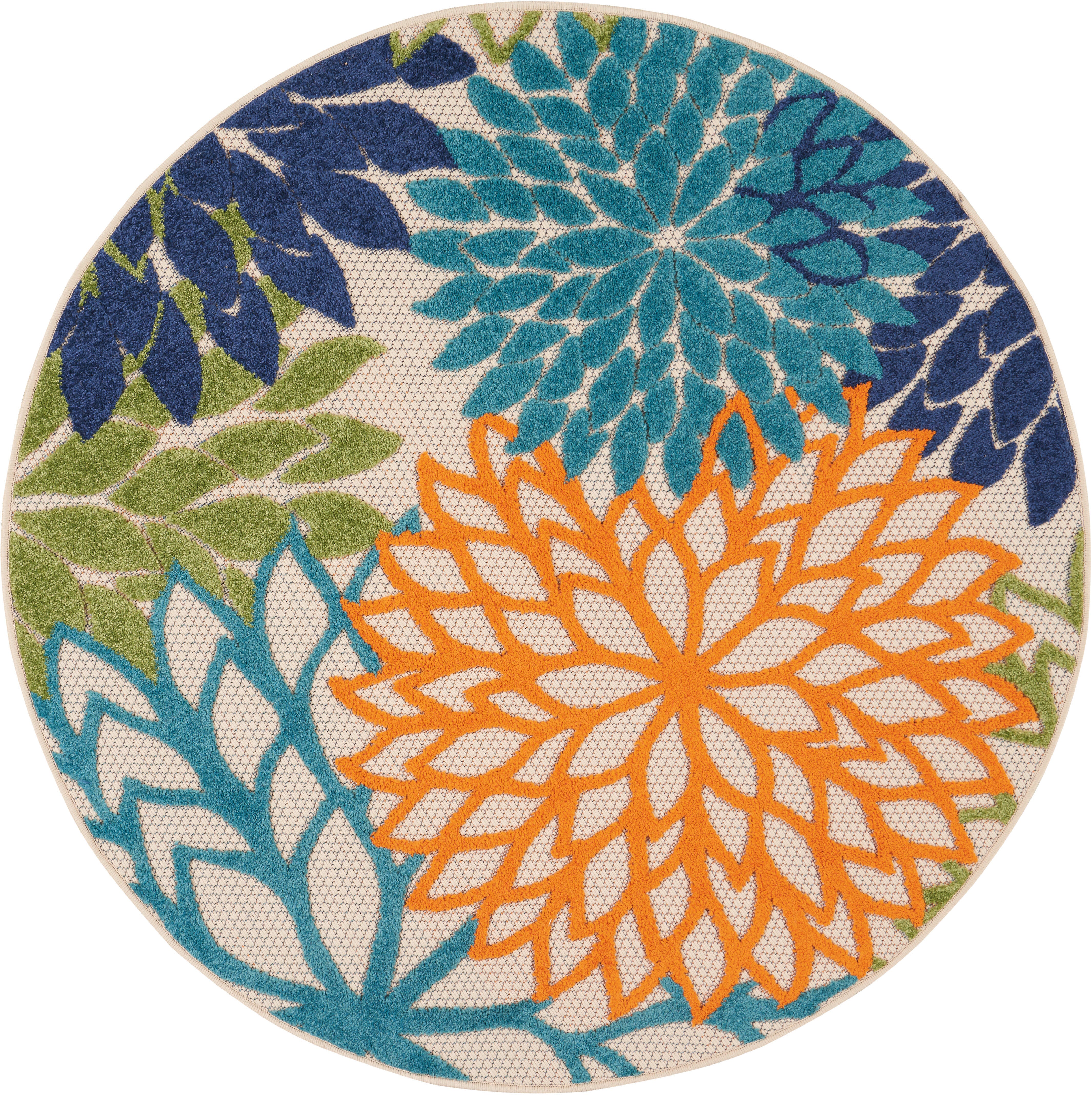 Nourison Home Nourison Aloha 4' x ROUND Multicolor Tropical Indoor/Outdoor Rug, Multi, large