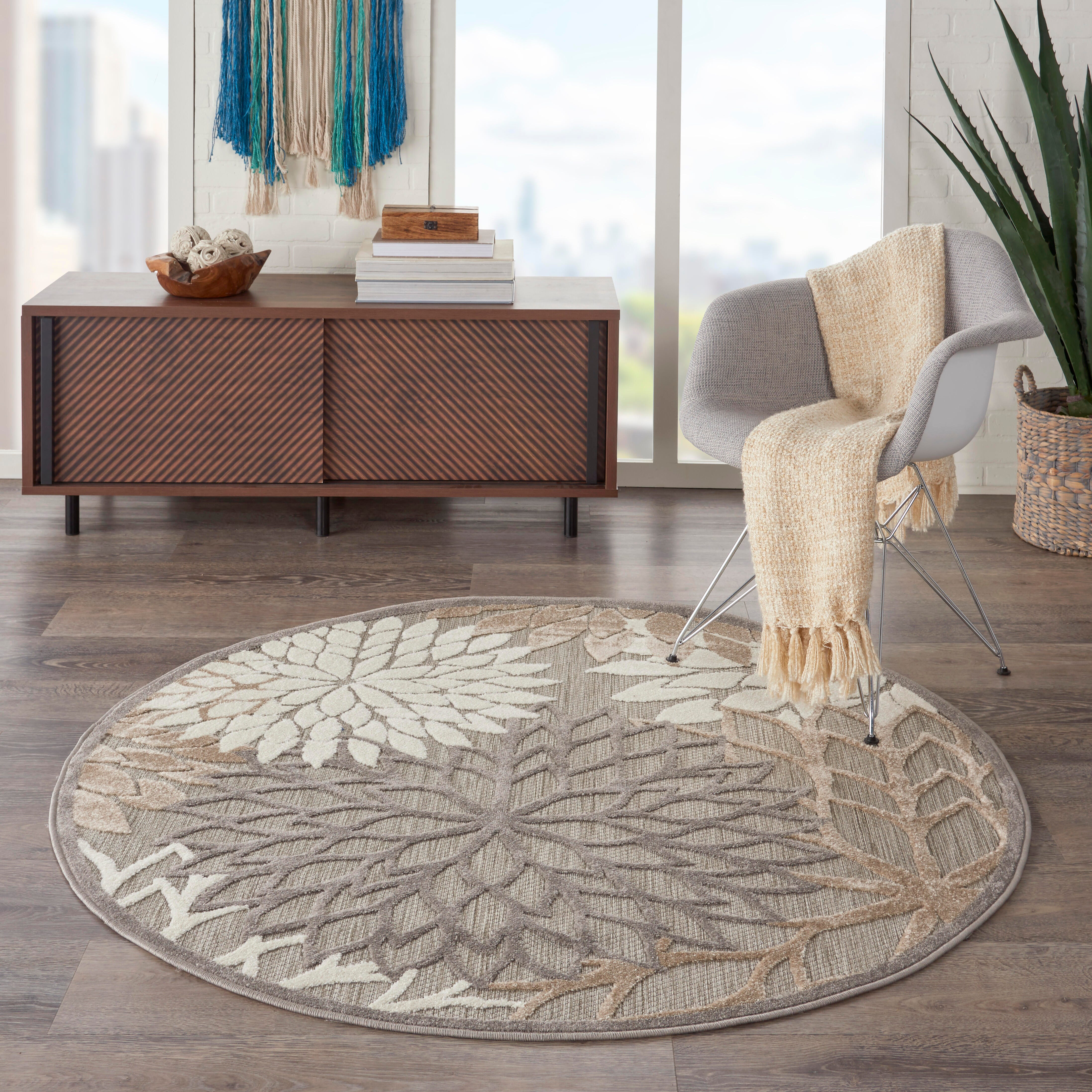 Nourison Home Nourison Aloha 4' x ROUND Natural Tropical Indoor/Outdoor Rug, Natural, rollover