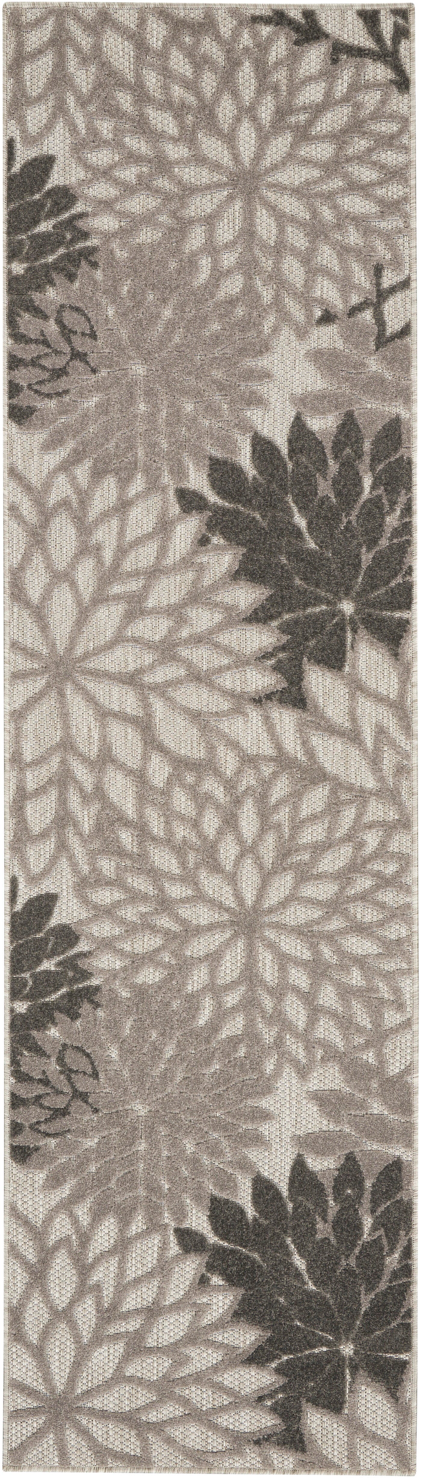 Nourison Home Nourison Aloha 2'3" x 8' Silver Grey Tropical Indoor/Outdoor Rug, Silver Gray, large