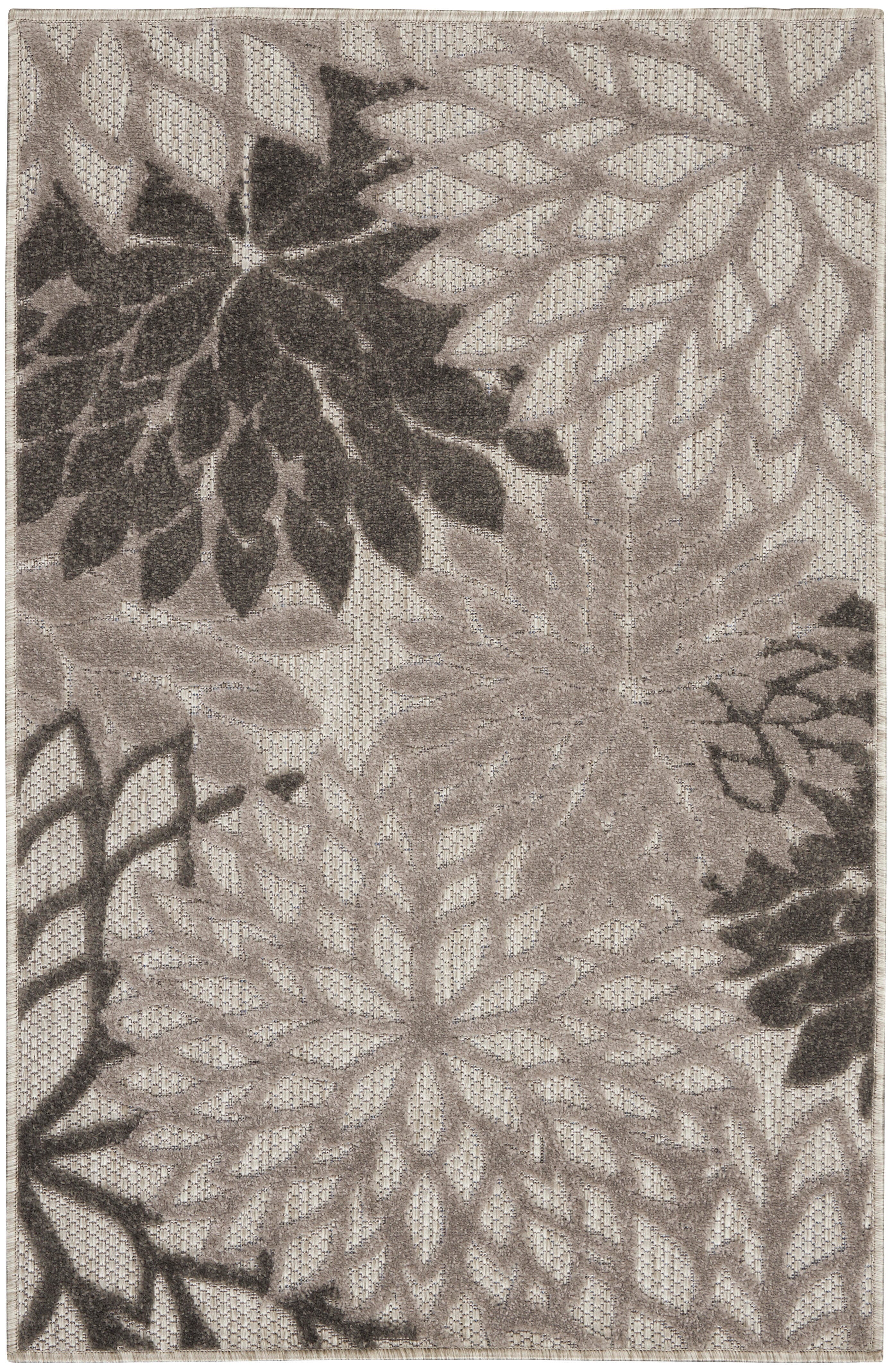 Nourison Home Nourison Aloha 2'8" x 4' Silver Grey Tropical Indoor/Outdoor Rug, Silver Gray, large