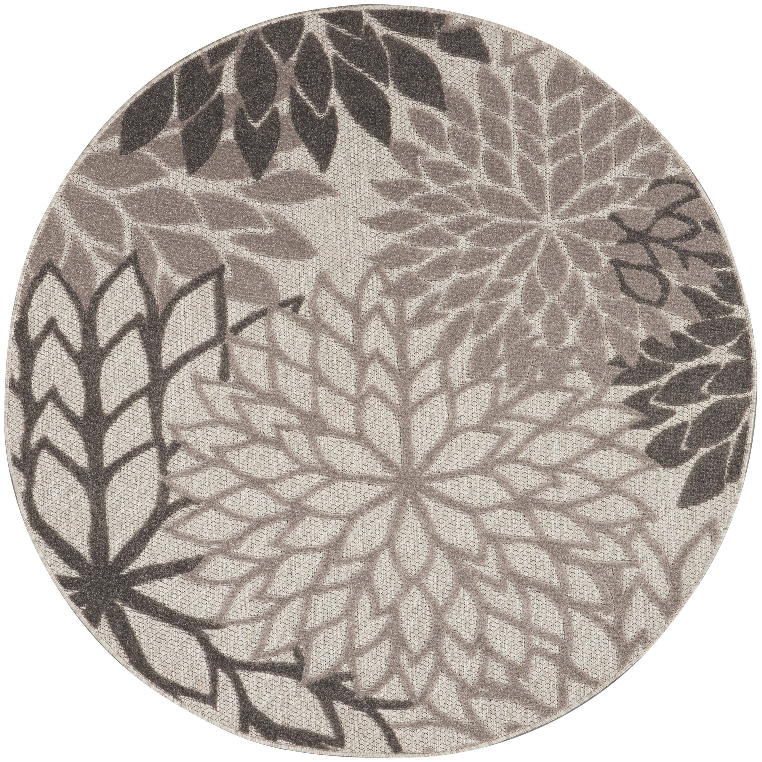 Nourison Home Nourison Aloha 4' x round Silver Grey Tropical Indoor/Outdoor Rug, Silver Gray, large