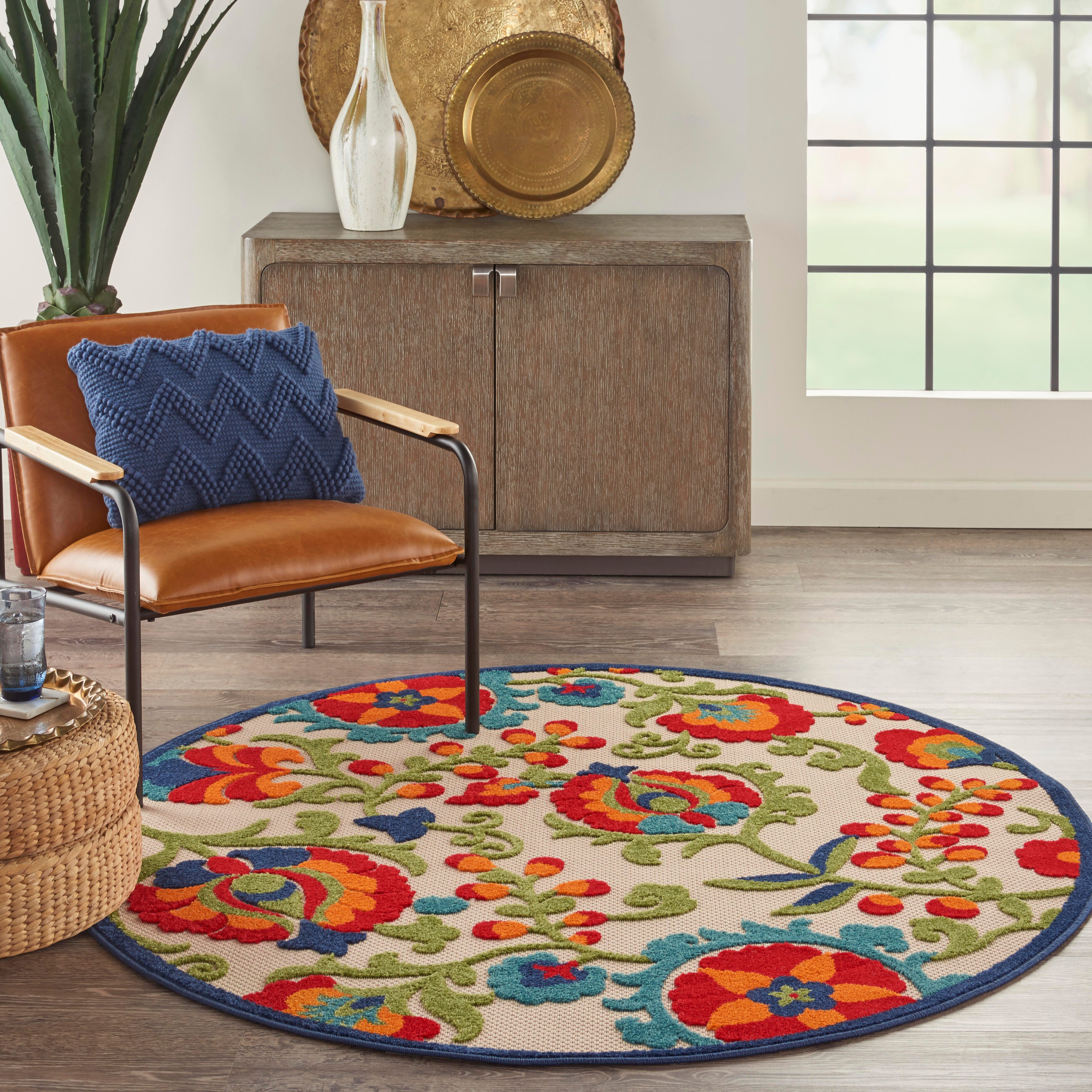 Nourison Home Nourison Aloha 4' x ROUND Multicolor Farmhouse Indoor/Outdoor Rug, Multi, rollover