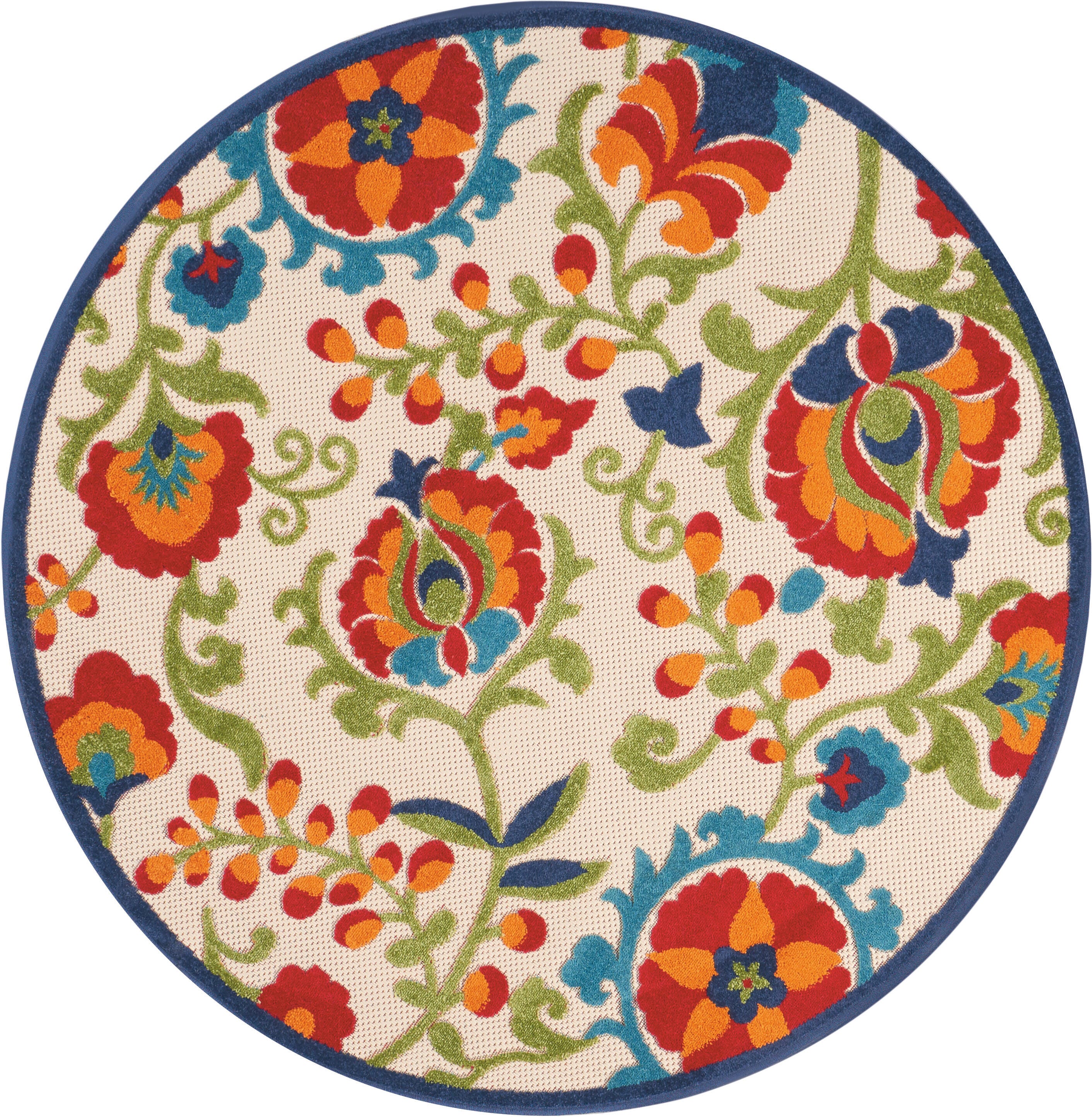 Nourison Home Nourison Aloha 4' x ROUND Multicolor Farmhouse Indoor/Outdoor Rug, Multi, large