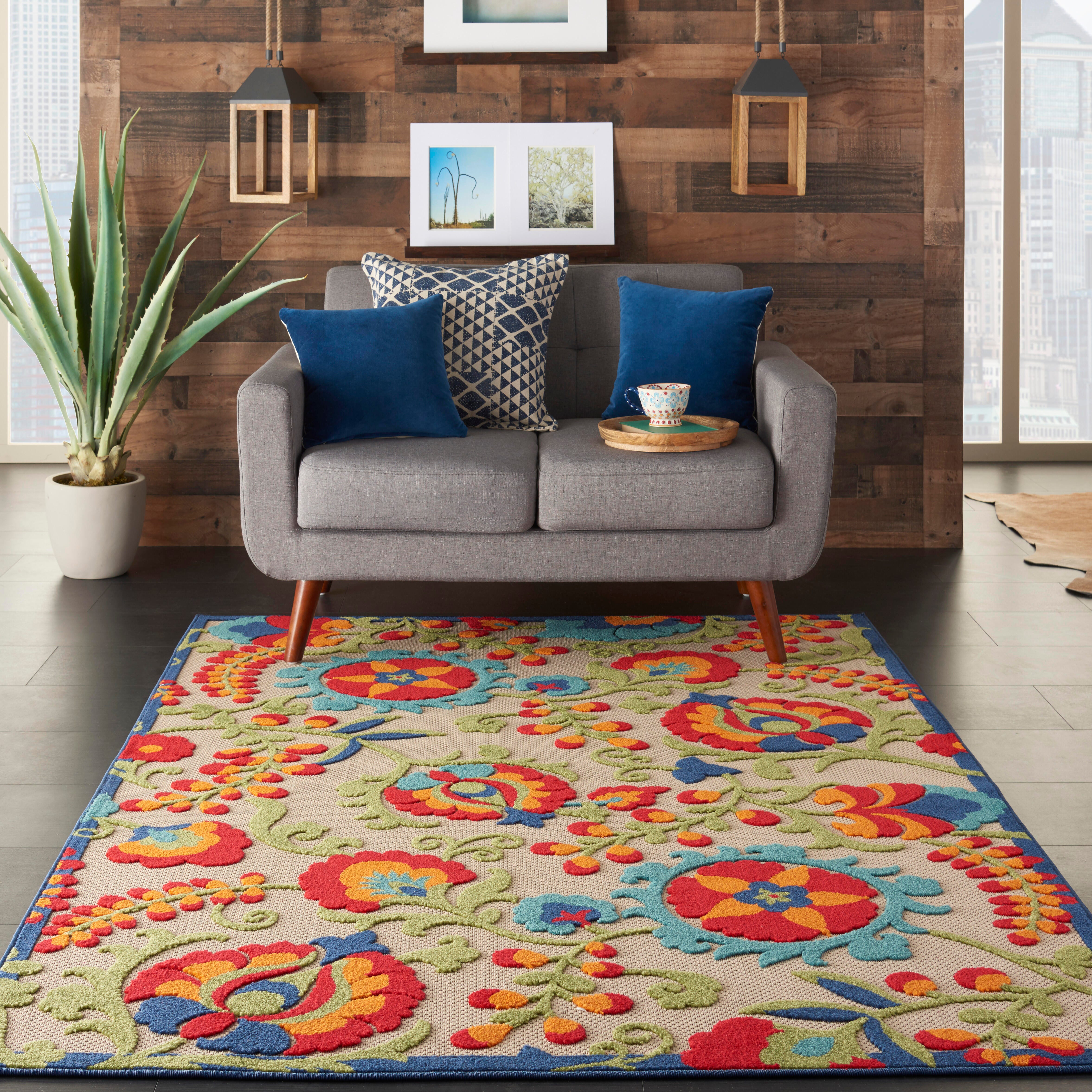 Nourison Home Nourison Aloha 5'3" x 7'5" Multicolor Farmhouse Indoor/Outdoor Rug, Multi, rollover