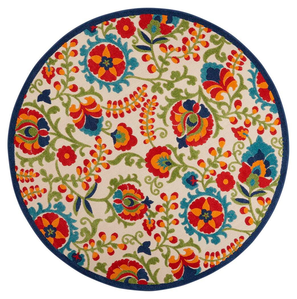 Nourison Home Nourison Aloha 7'10" x ROUND Multicolor Farmhouse Indoor/Outdoor Rug, Multi, large