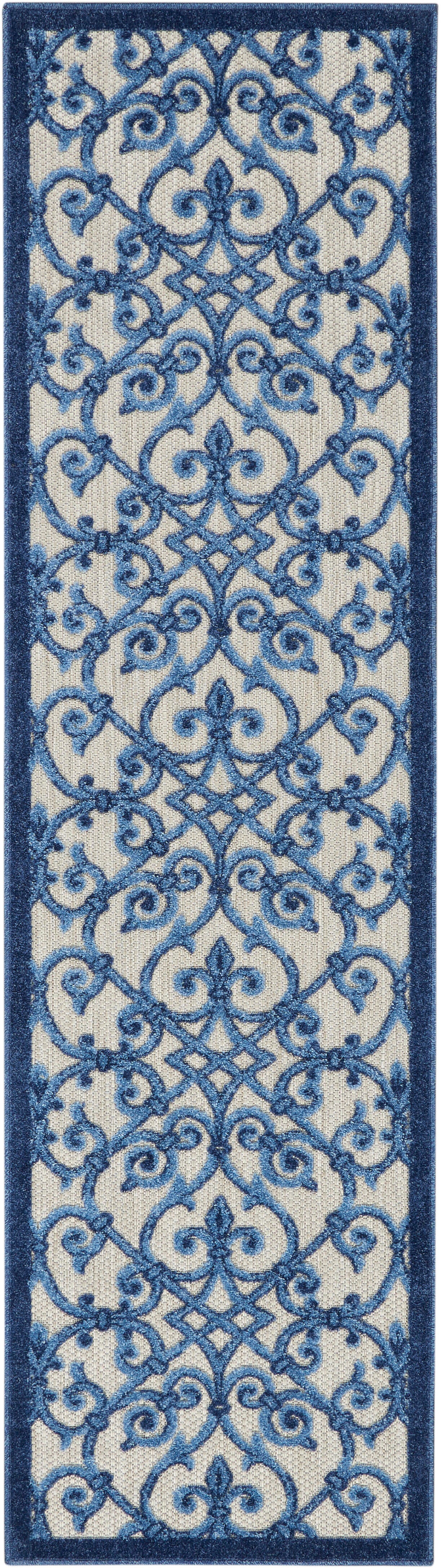 Nourison Home Nourison Aloha 2' x 6' Grey/Blue Contemporary Indoor/Outdoor Rug, Gray/Blue, large