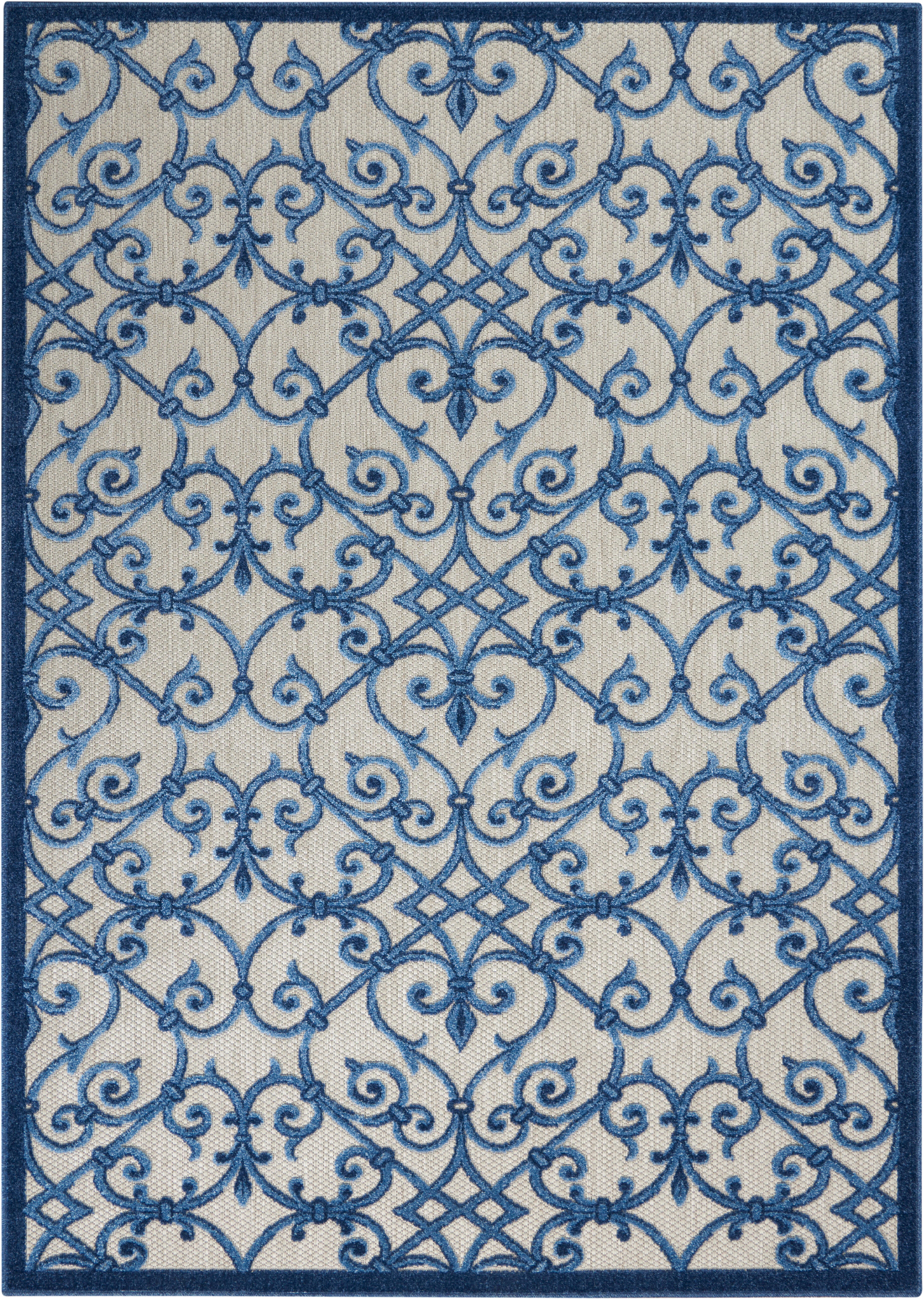 Nourison Home Nourison Aloha 5'3" x 7'5" Grey/Blue Contemporary Indoor/Outdoor Rug, Gray/Blue, large