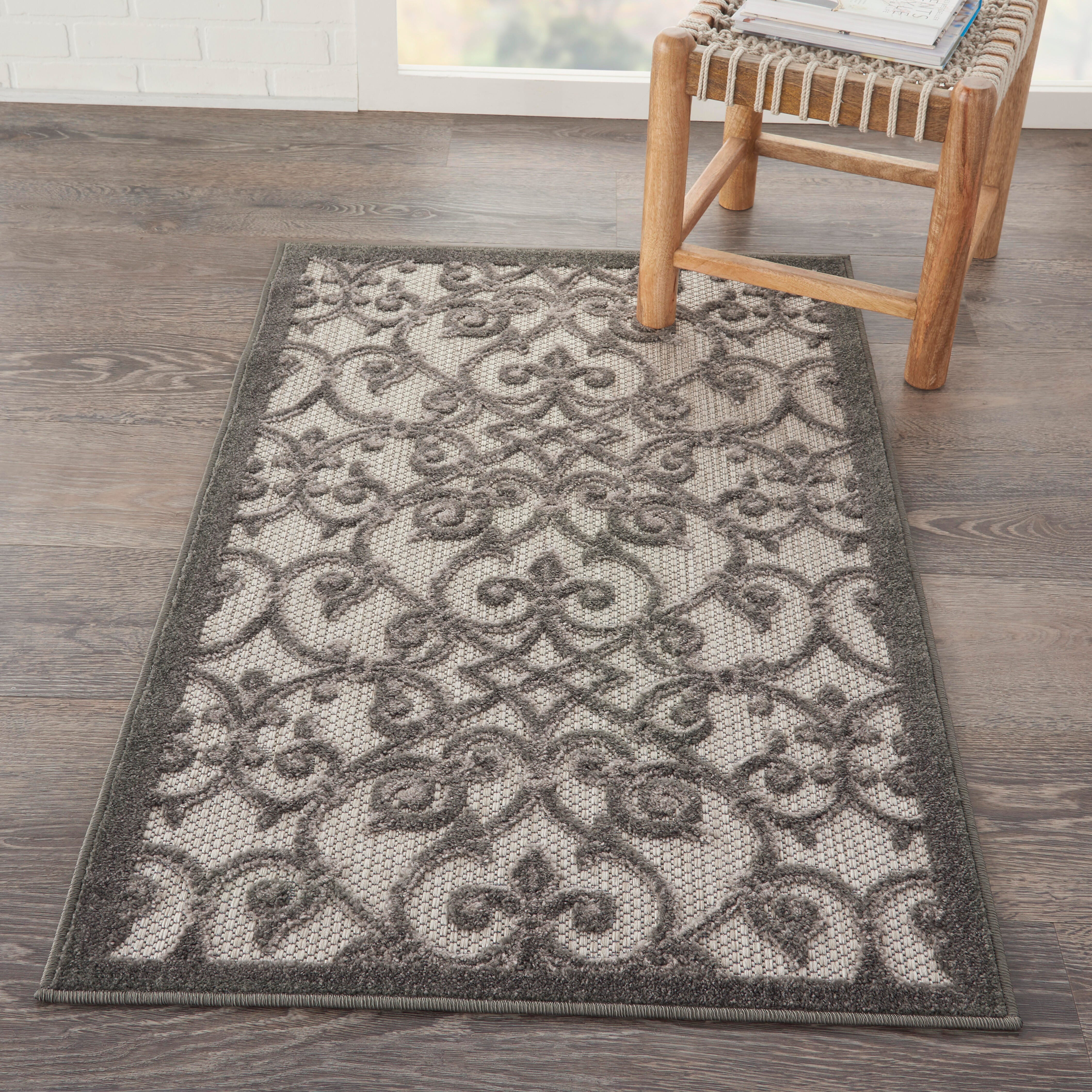 Nourison Home Nourison Aloha 2'8" x 4' Grey/Charcoal Contemporary Indoor/Outdoor Rug, Gray/Charcoal, rollover