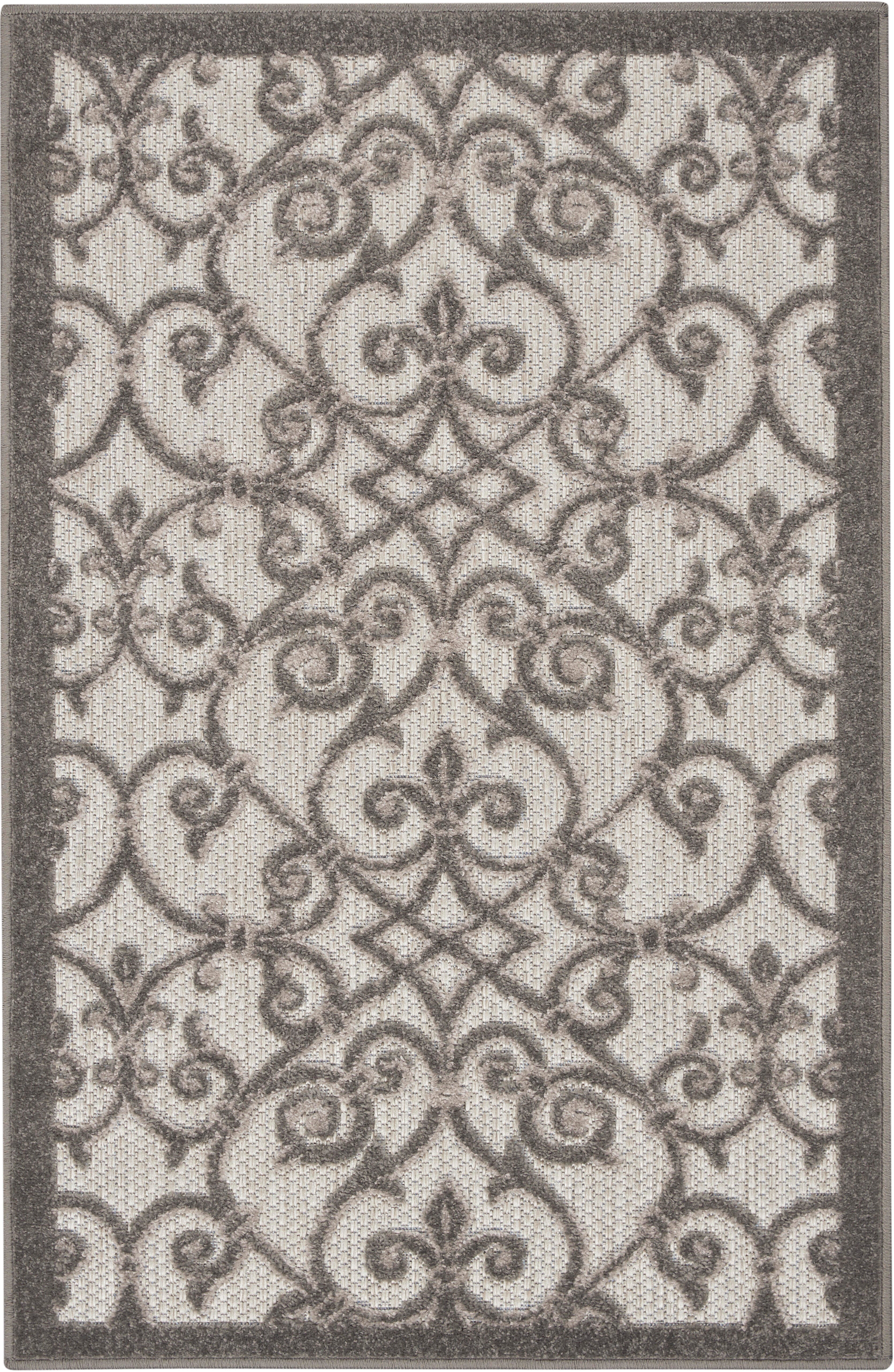 Nourison Home Nourison Aloha 2'8" x 4' Grey/Charcoal Contemporary Indoor/Outdoor Rug, Gray/Charcoal, large