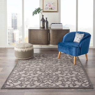 Nourison Home Nourison Aloha 5'3" x 7'5" Grey/Charcoal Contemporary Indoor/Outdoor Rug, Gray/Charcoal, rollover