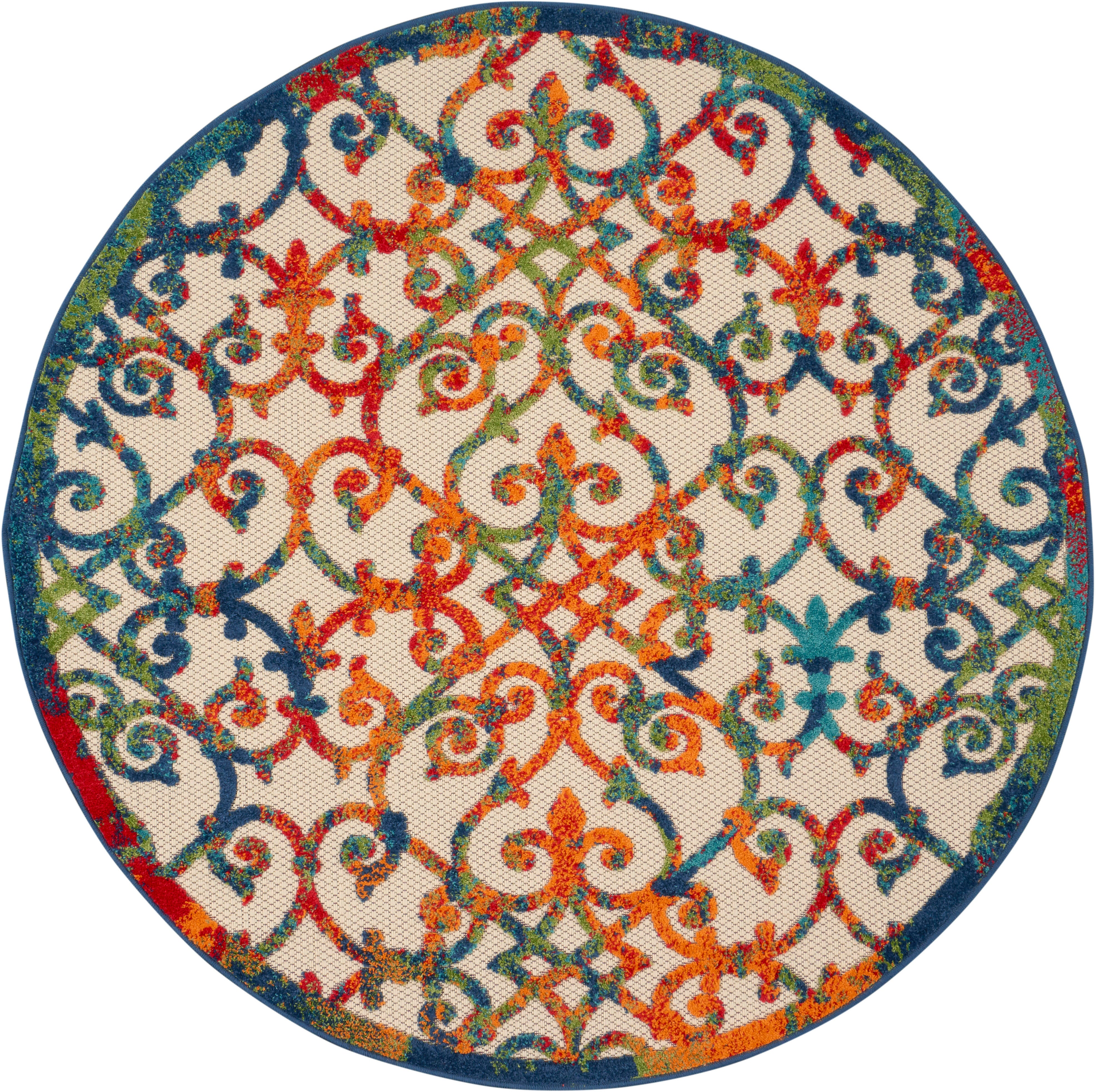 Nourison Home Nourison Aloha 4' x ROUND Multicolor Contemporary Indoor/Outdoor Rug, Multi, large