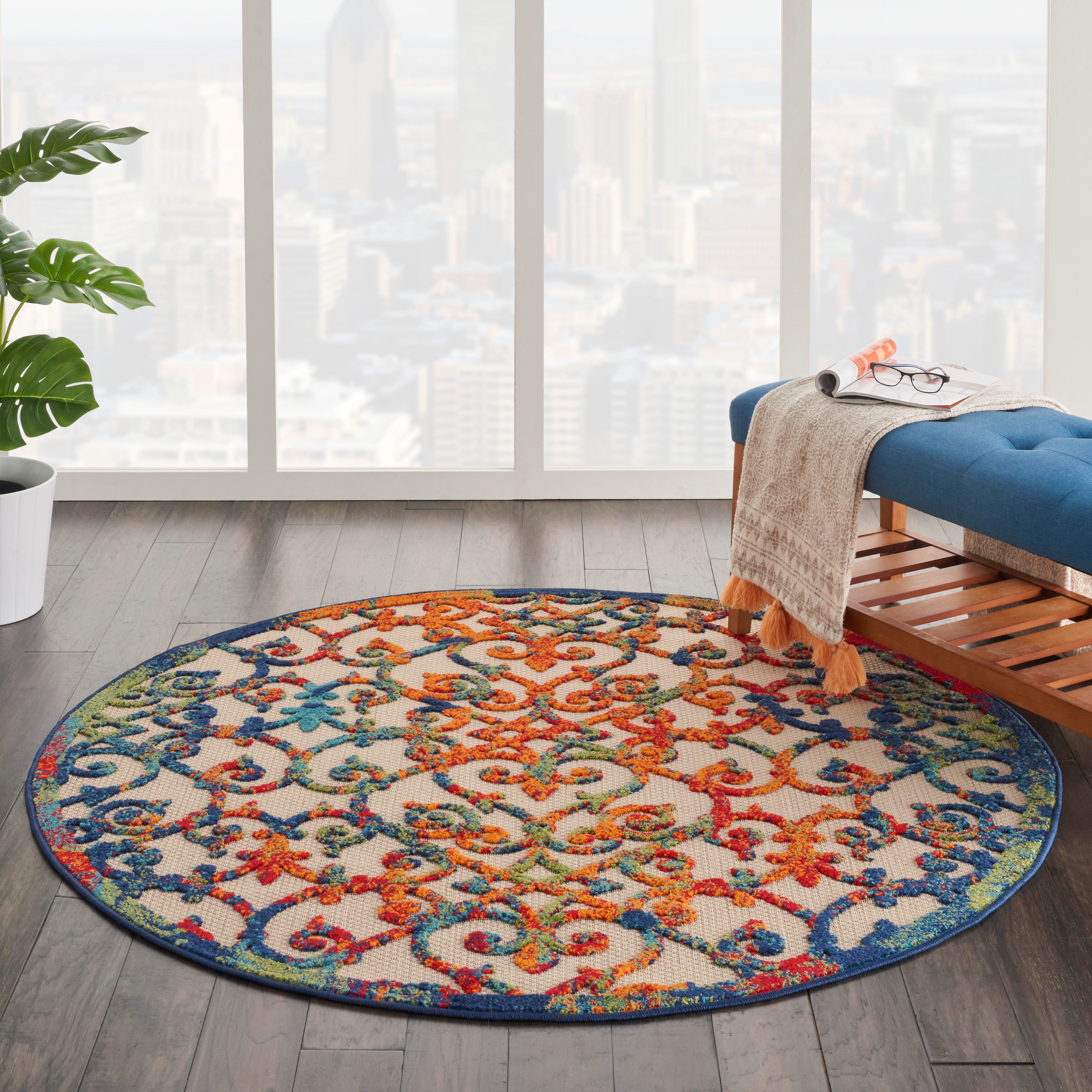 Nourison Home Nourison Aloha 5'3" x ROUND Multicolor Contemporary Indoor/Outdoor Rug, Multi, rollover
